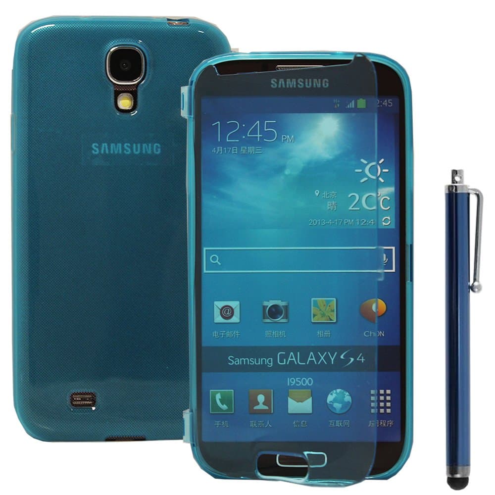 VCOMP Samsung Galaxy S4 i9500/ i9505/ Value Edition I9515: silicone cover gel Walet Book flap + stylus - BLUE