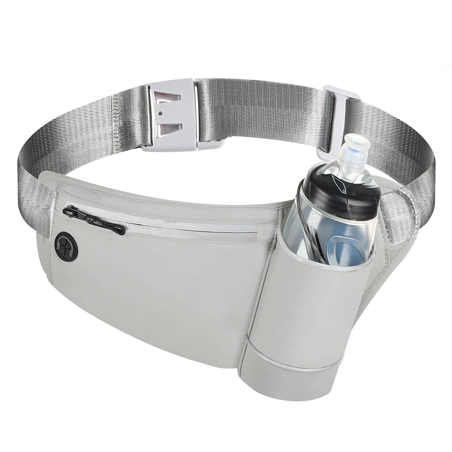 Running Waist Pack Belt Bag with Water Bottle Holder Reflective Fanny Pack for Jogging Riding Walking Color Grey