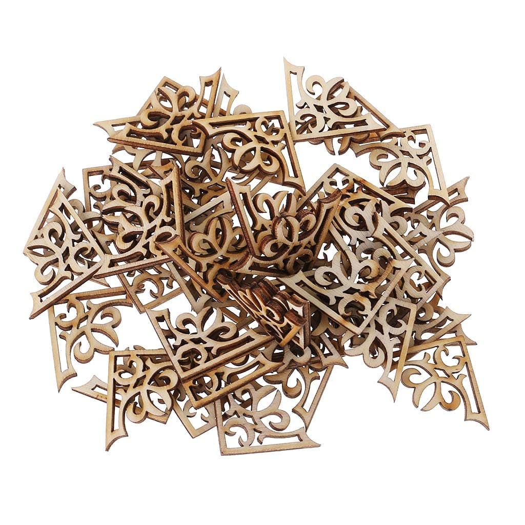 Yangfr Unfinished Wooden Slices 50pcs Laser Cut Wood Embellishment Wooden Shape Craft Wedding Decor