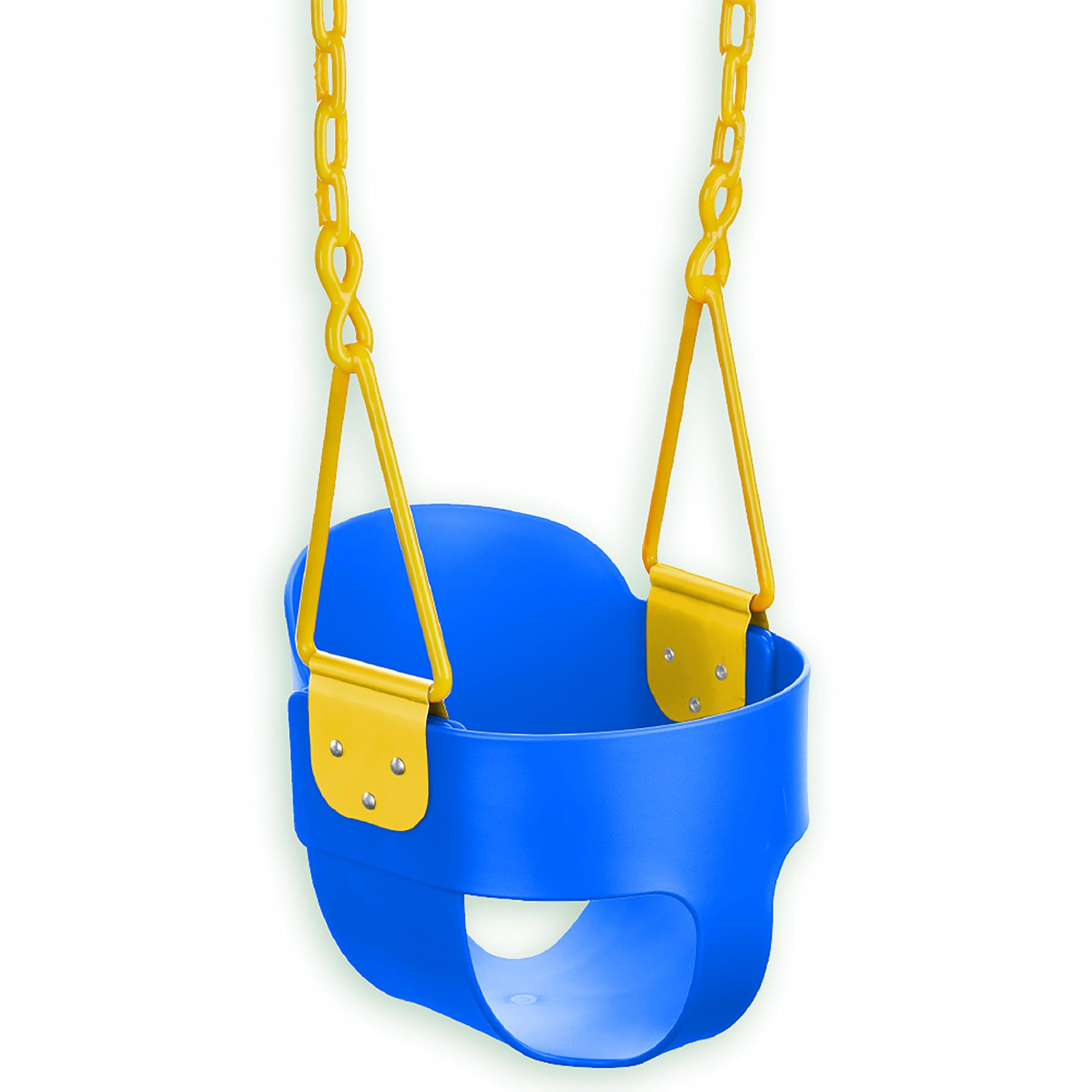 Deluxe High Back Full Bucket Toddler Swing with Exclusive Chain & Triangle Dip Pinch Protection and Carabiners for Easy Install - Blue - Squirrel Products