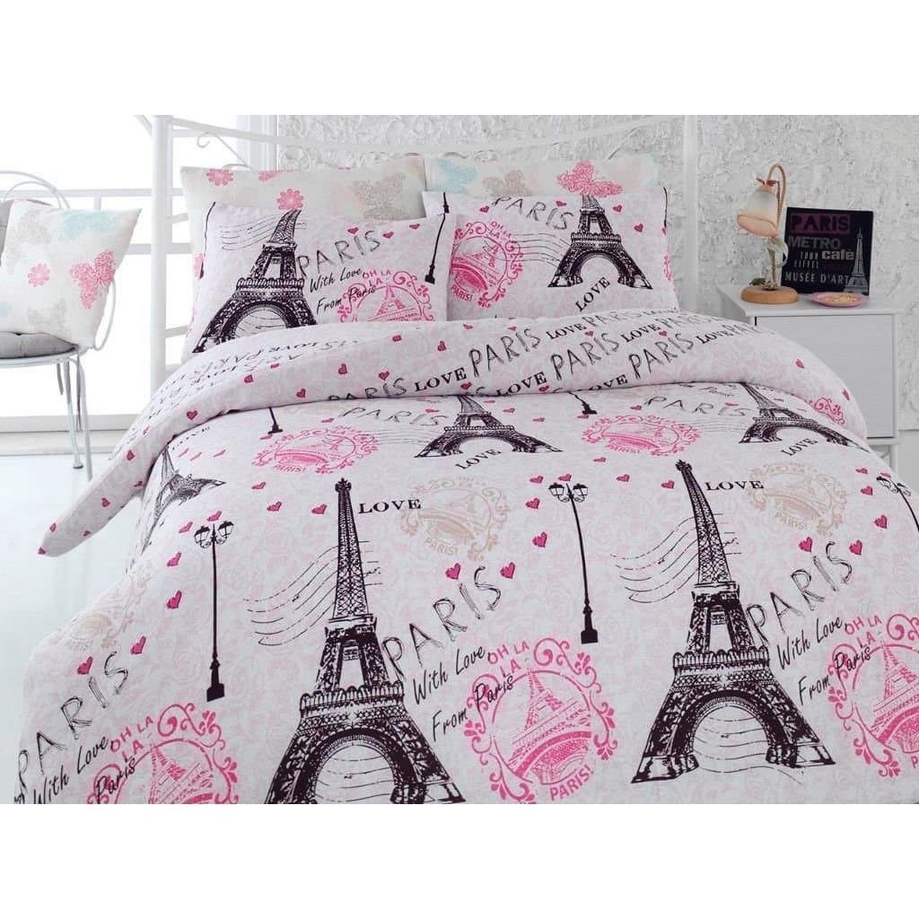 Mysia Pink Paris Duvet Cover Set Twin Size Eiffel Tower Themed Paris Bedding Set Paris Single Duvet Cover Set 3 pcs