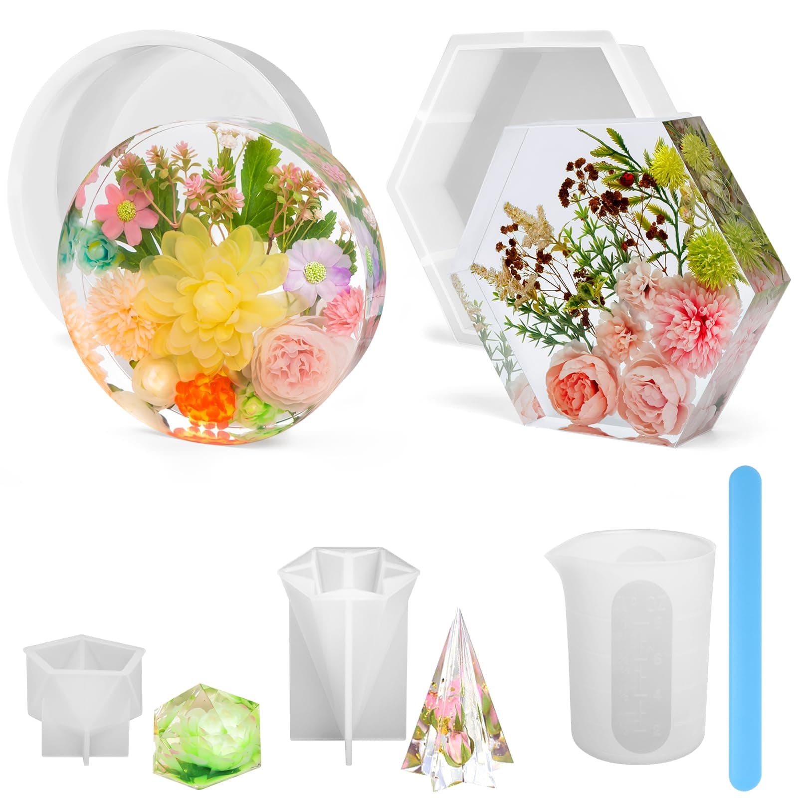 Large Resin Molds for Flower Preservation, Silicone Molds for Epoxy Resin for DIY Wedding Bouquet Preservation, Including Deep Hexagon, Round Epoxy Resin Casting Molds for Flower Preserving