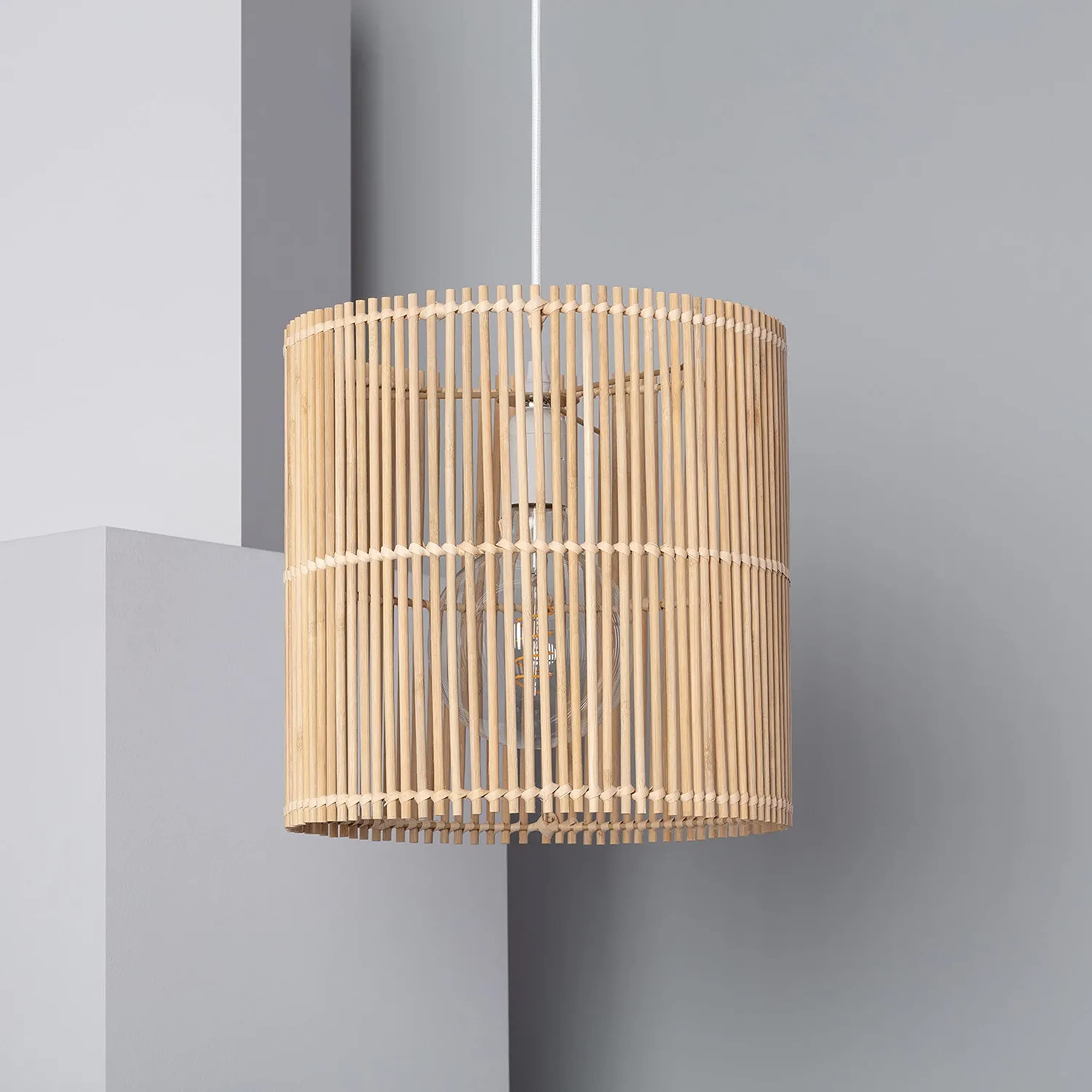 AKWAY Rattan Hanging lamp for Living Room | Bamboo Hanging Light for Bedroom | Cane Wicker Pendant lamp for Home Decoration (Bulb Not Included) (Bamboo Stick (9" D x 10" H))