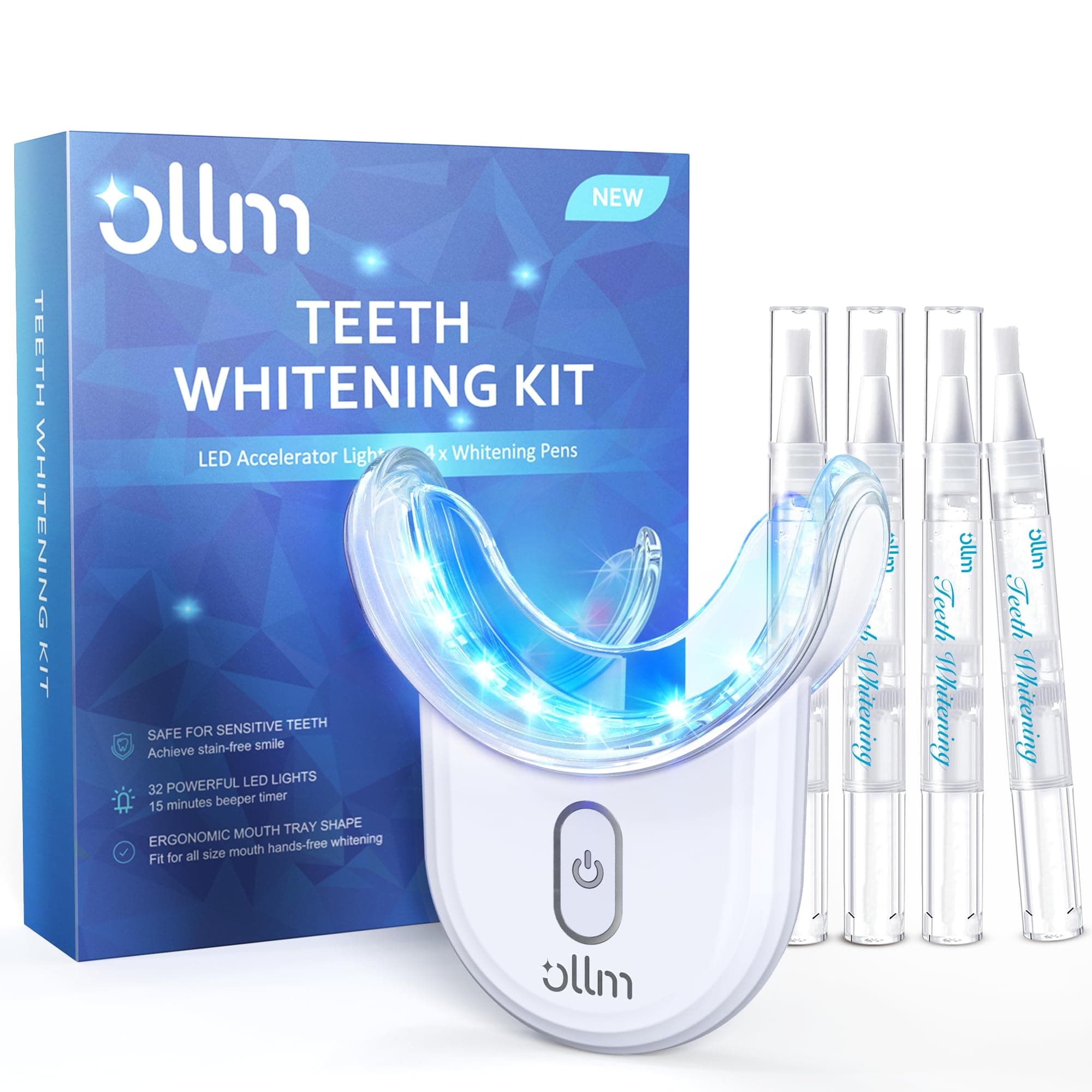 Teeth Whitening Kit with LED Light - White Sensitive Tooth 35% Carbamide Peroxide Gel Pen Dental Mouth Trays Whitener Professional Bright Brace Oral Care Product System for Home Work Travel