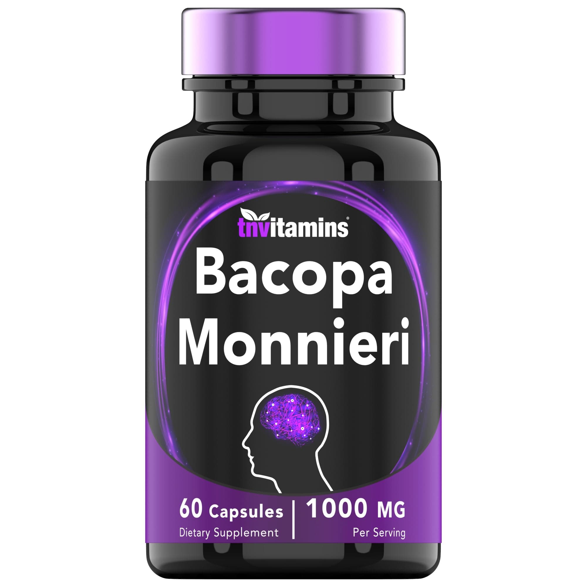 tnvitamins Bacopa Monnieri Capsules 1000 MG (60 Capsules) | Nootropic Brain Support Supplement* | Bacopa Leaf Extract Powder Pills