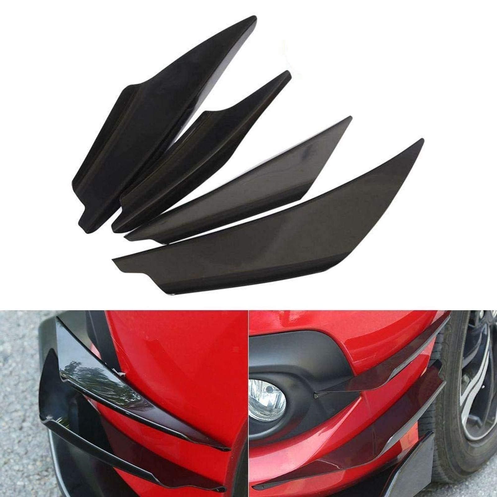4Pcs/Set Diffuser Shark Fin Kit for Car Spoiler Wing, Auto Parts Car Carbon Fiber Texture Decoration Front Bumper Side Canards Splitter Fins Universal Black