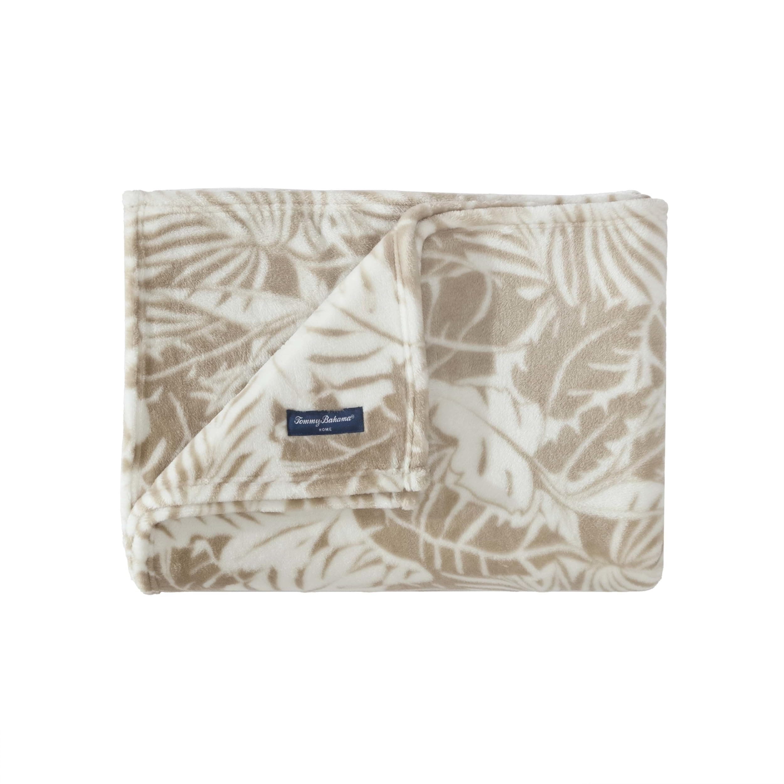 Tommy Bahama - Throw Blanket, Plush Fleece Bedding, Tropical Bedding Set for Bed or Couch (Costa Blanca Beige, 50" x 70")