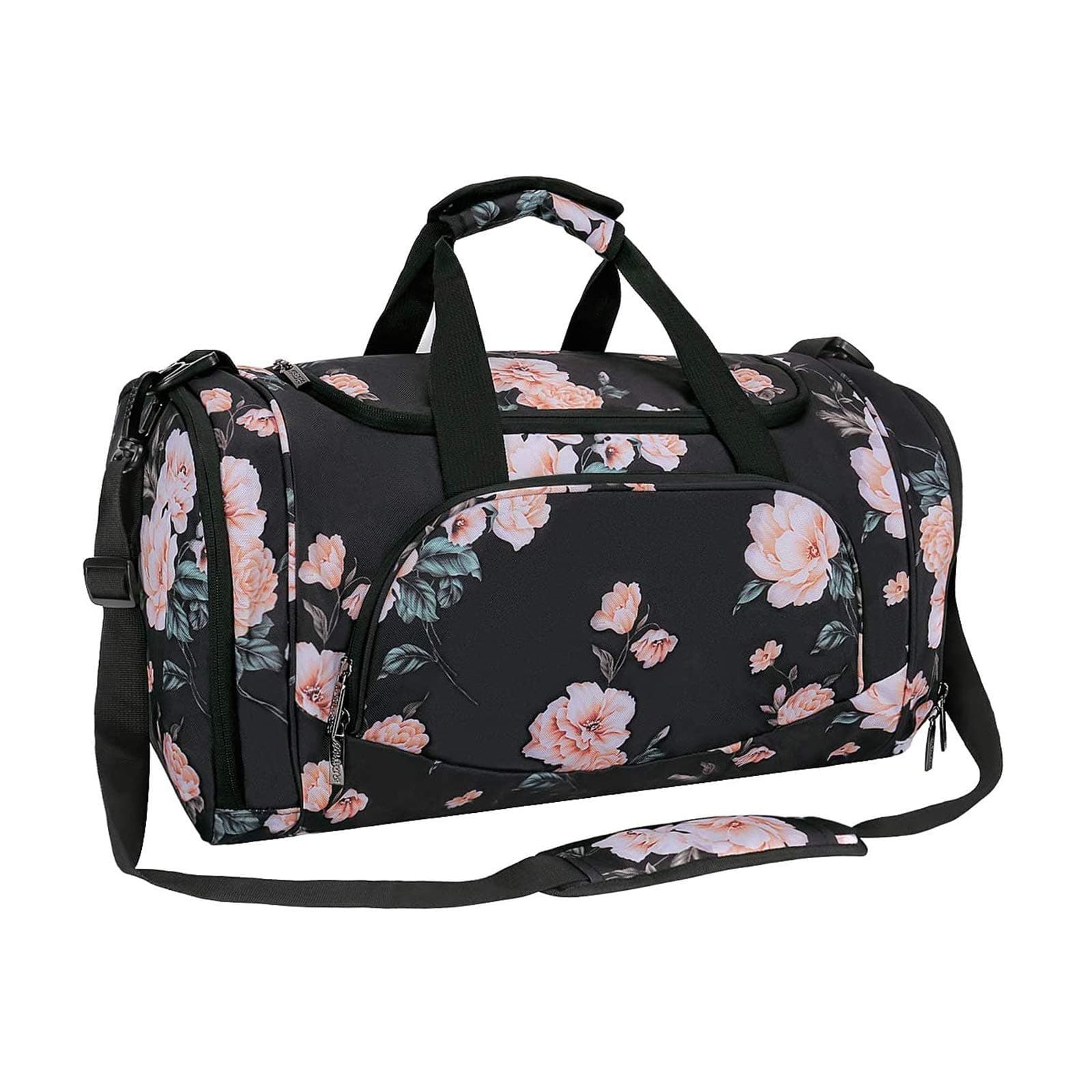 Sports Duffel Peony Gym Bag with Shoe Compartment for Men/Women Dance Travel Weekender, Black