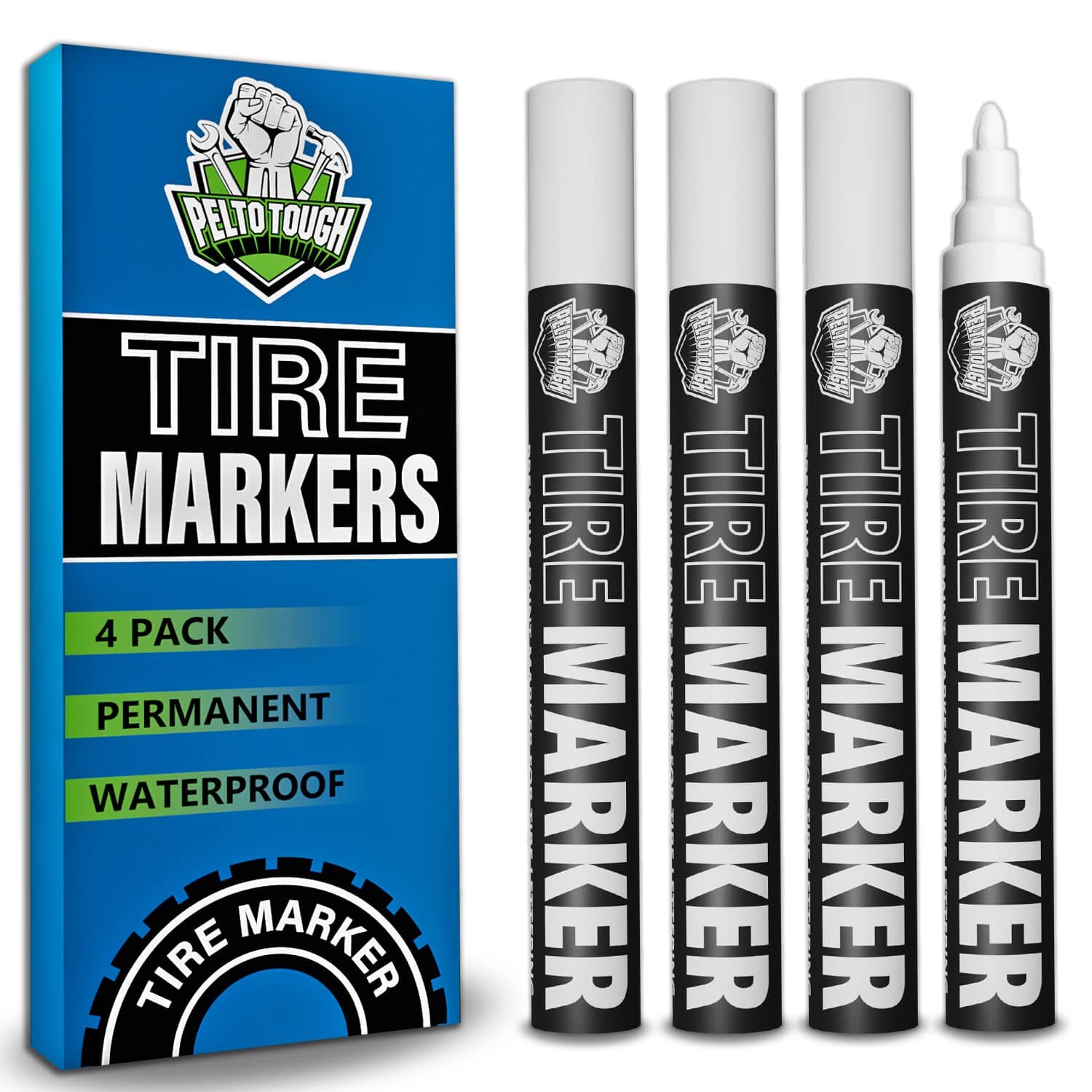 Tire Paint Marker White for Car Tire Lettering - 4 Pack - Permanent Tire Paint Pen, Weather Resistant Ink, Designed to Last on Car Tires and Many Other Materials
