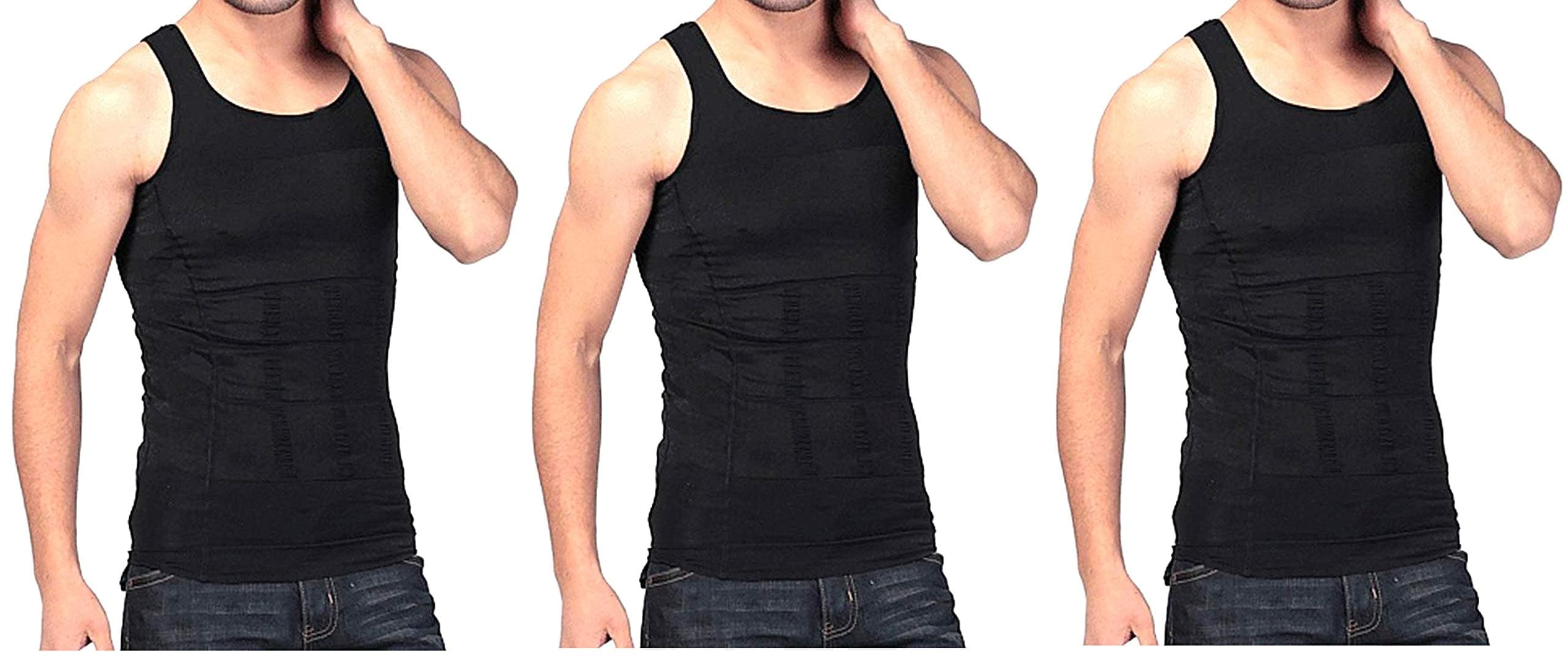 Bcurb Men's Compression Undershirt Shirt Vest Tank Top Slim Body Shaper (XX-Large, Black - 3 Vest)