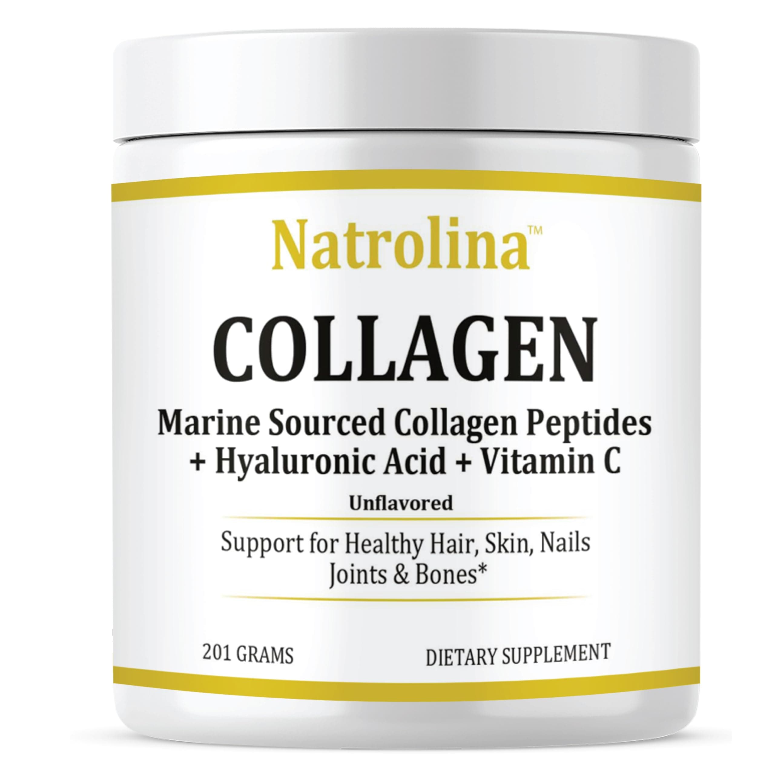 Marine Collagen Peptides Powder Unflavored 201g | Enhanced with Hyaluronic Acid & Vitamin C | Healthy Skin, Strong Nails & Lustrous Hair | Strong Bones & Joints, Anti-Aging Benefits, Non-GMO