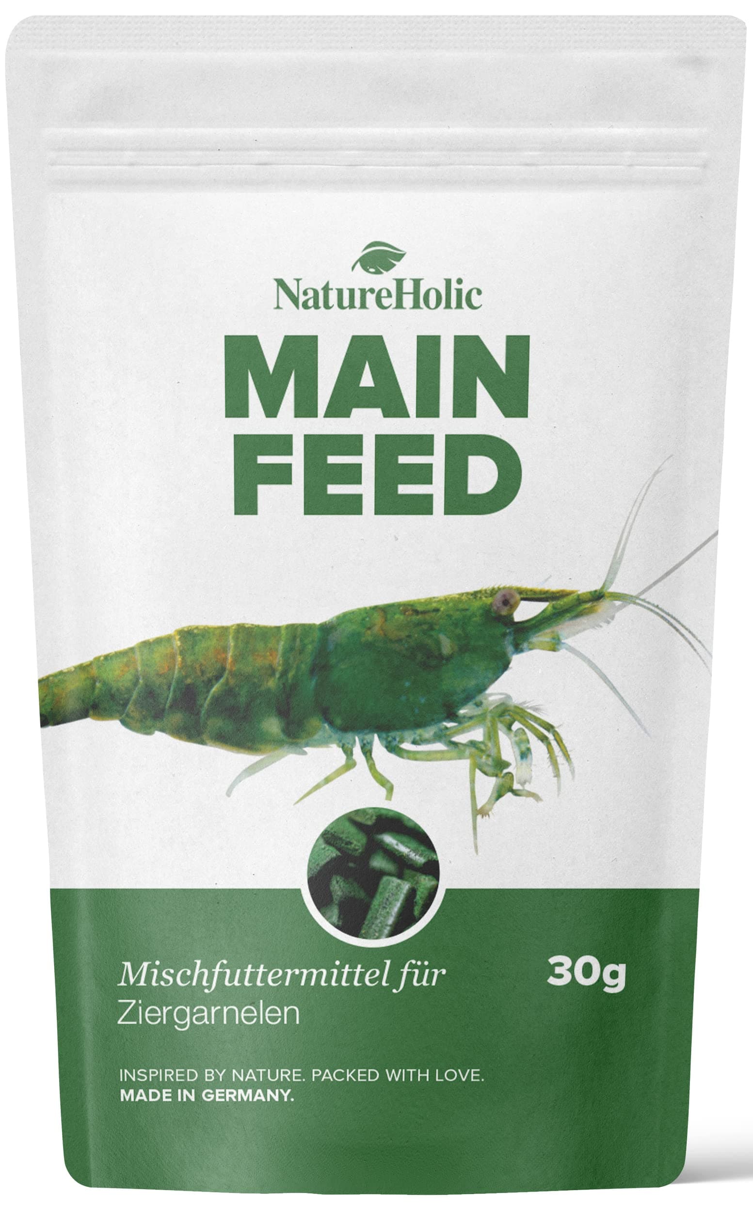 NatureHolicShrimp food mainfeed I food for shrimp in the aquarium I Made in Germany I Free from fish meal I For better growth and tank build I 30 g