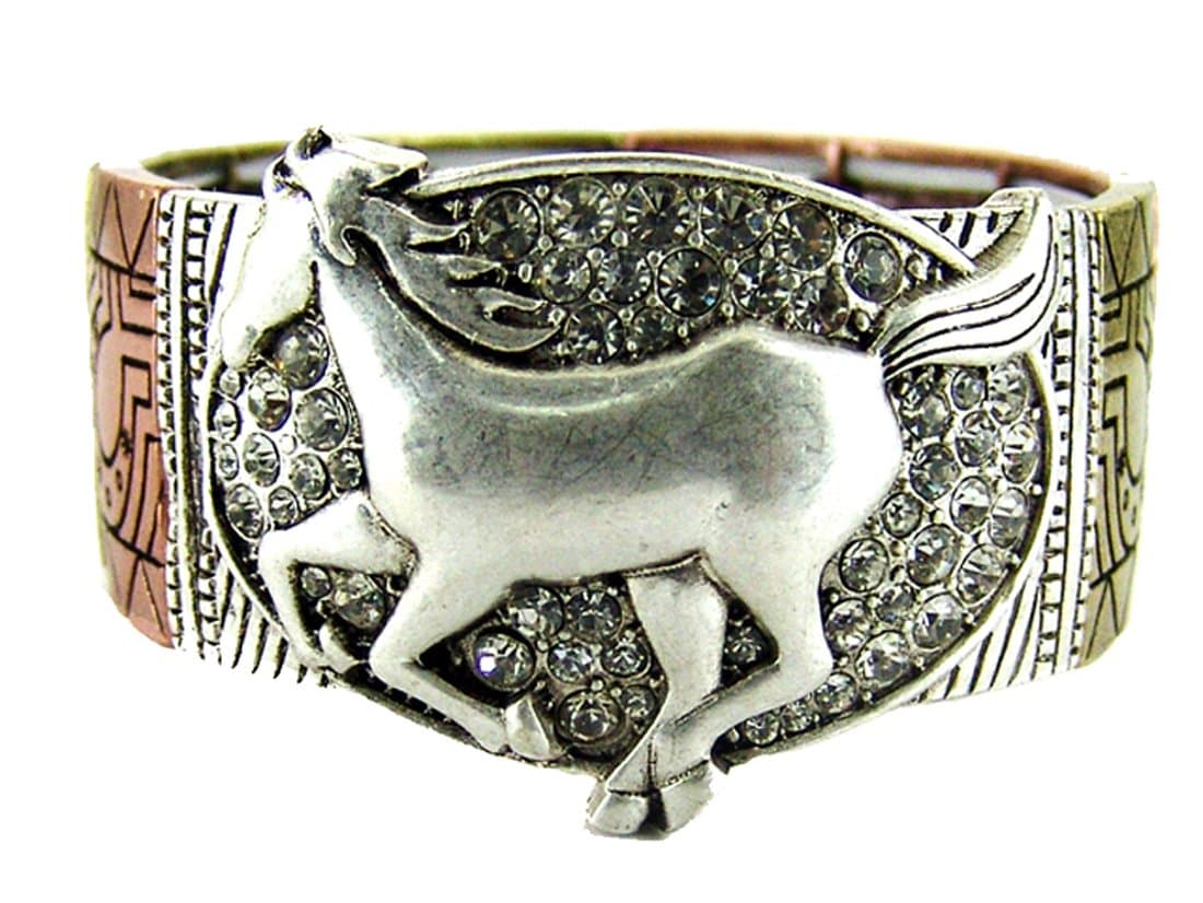 4031345 Dancing Horse Galloping Equine Stretch Bracelet Stunning Cowgirl Up Saddle