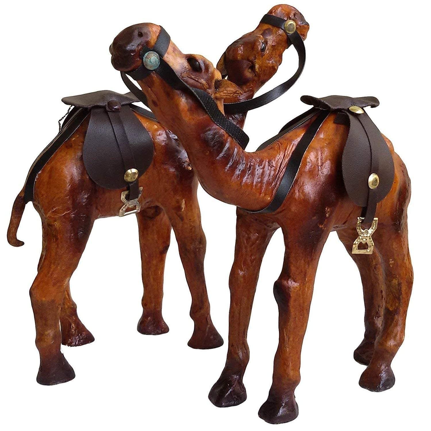 handicraft leather standard camel showpiece 2 pcs set statues india.size .17 cm x 6 cm x 18 cm