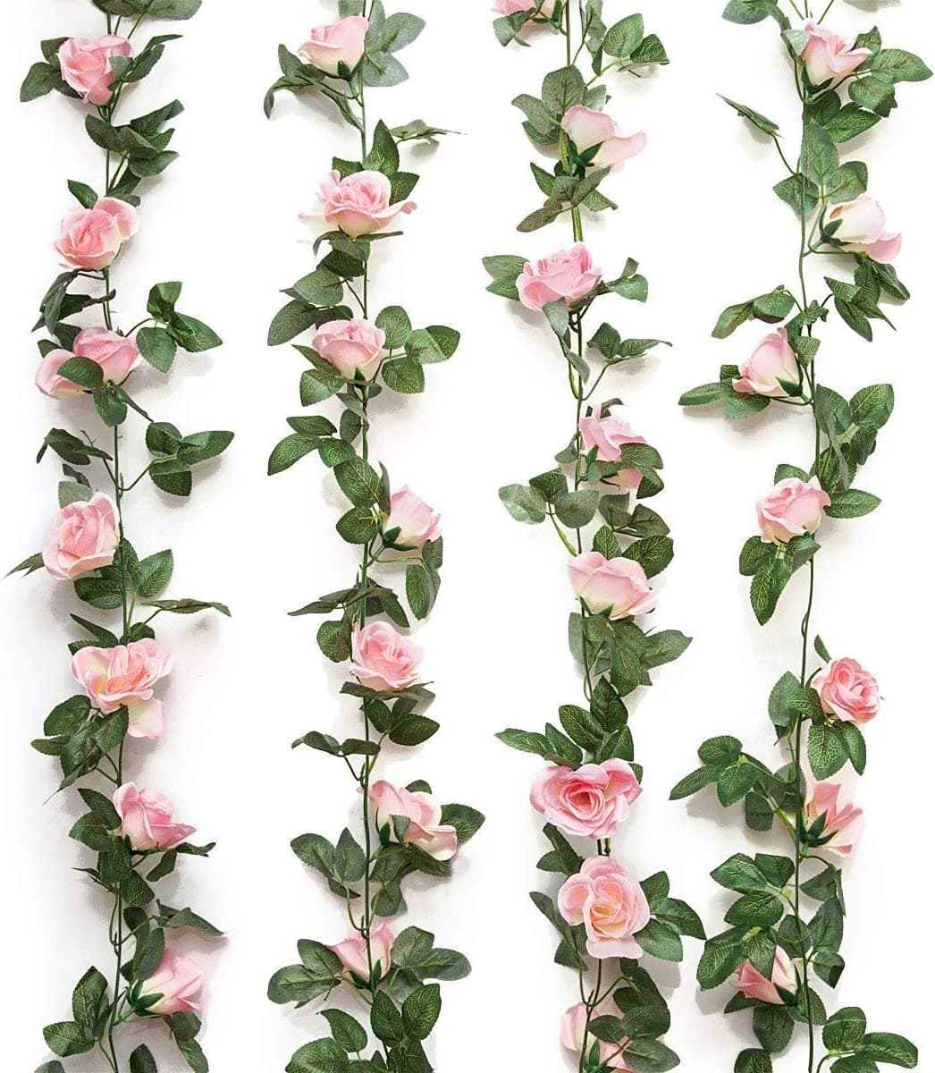 2PCS(16FT) Fake Rose Vine Garland Artificial Flowers plants for Hotel Wedding Home Party Garden Craft Art Decor Pink