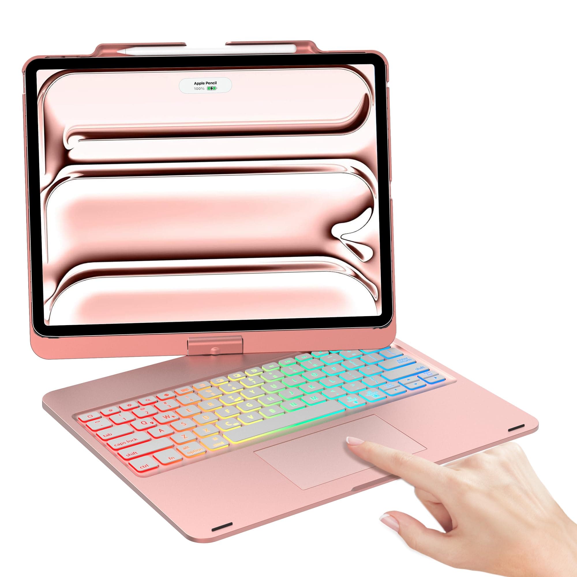 Keyboard Case for iPad Air 13 inch (M3/M2) & iPad Pro 13, iPad Pro 12.9 (6th/5th/4th/3rd Gen), 7 Modes Rainbow Backlit, Wireless Multi-Touch Trackpad, 360° Rotatable Protective Case with Pencil Holder