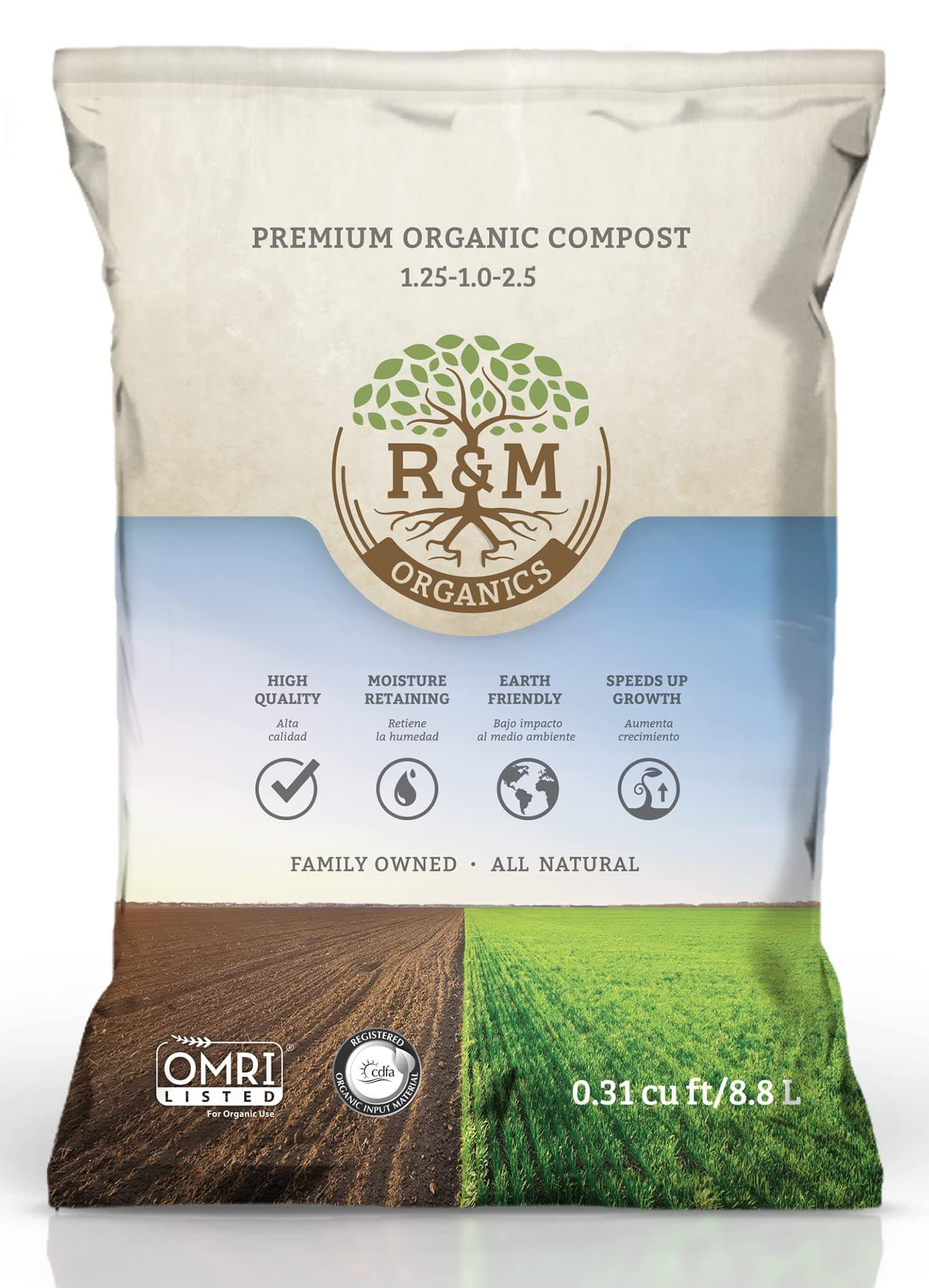 Premium Organic Compost; for Vegetables, Flowers, Plants, and Lawns - All Purpose Fertilizer - Moisture Retention - Low Odor - 10-Pound Bag