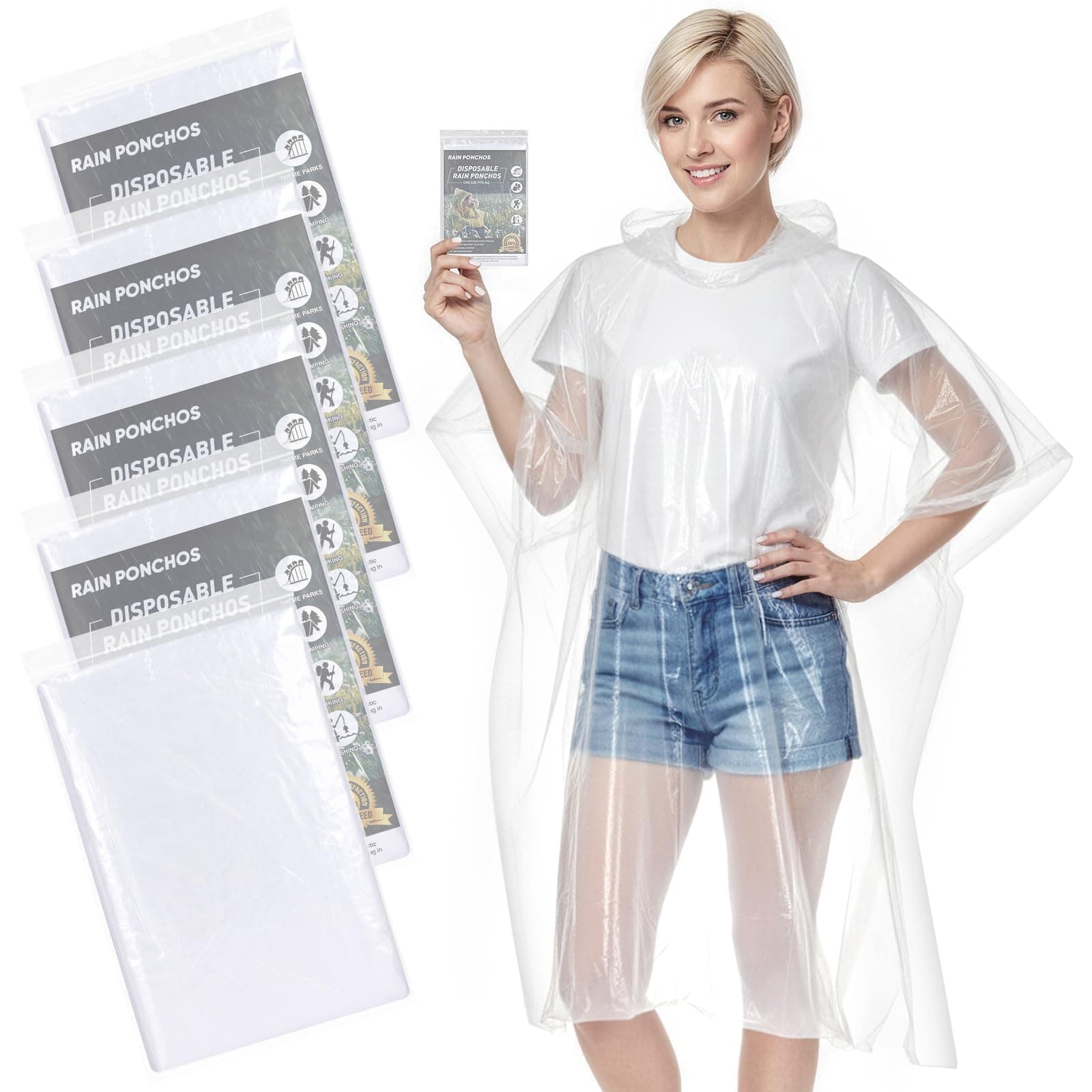 Disposable Rain Ponchos for Adults, 5PK/10PK/50PK Emergency Rain Poncho for Camping Hiking Travelling