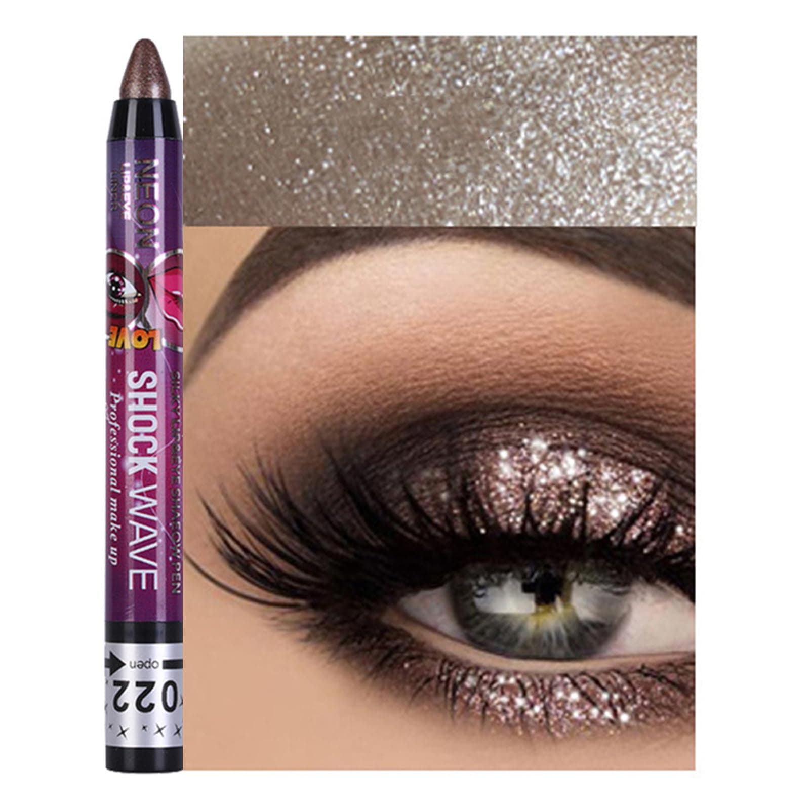 Glitter Eyeshadow Stick, Metallic Eye Shadow Pencil,Eye Brightener Stick Highlighting Pen,High Pigmented,Cruelty Free Glitter Eyeliner Pen for Neutral Eye Makeup (Light Brown)