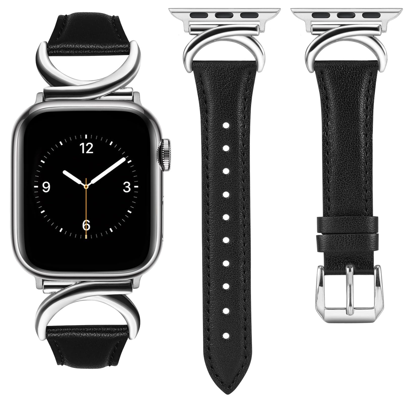 Minyee Leather Bands Compatible with Apple Watch Band 41mm 40mm 38mm 42mm 44mm 45mm 46mm 49mm Women, Slim Thin Dressy Strap with C-Shape Metal Buckle for iWatch Series 10 9 Ultra SE 8 7 6 5 4 3 2 1