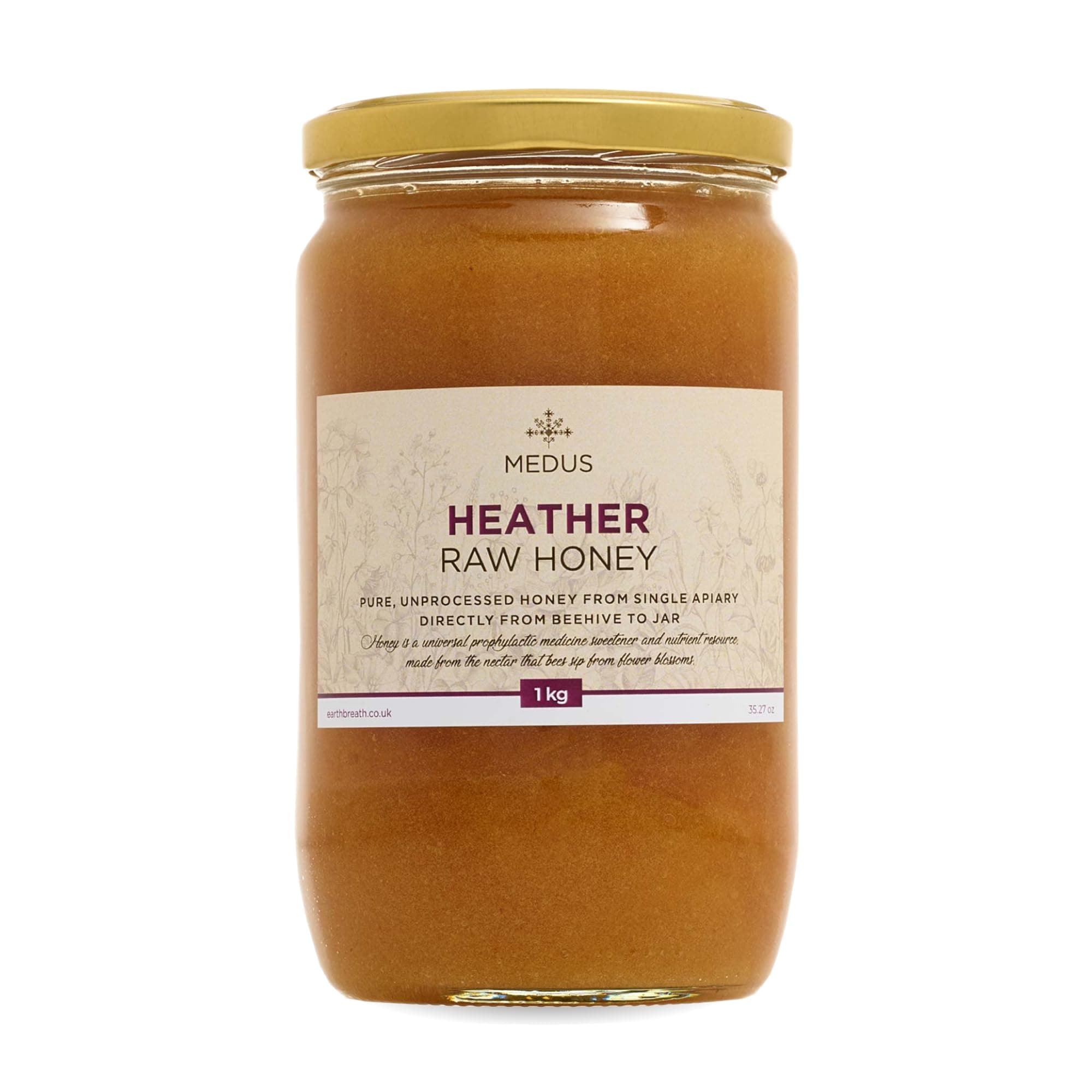 Heather Raw Honey – 1 kg – Pure, Unpasteurised, Unfiltered – Wild Ling Heather Honey from Single Apiary – Natural Sweetener for Cooking, Tea, Juice, Drinks, Food