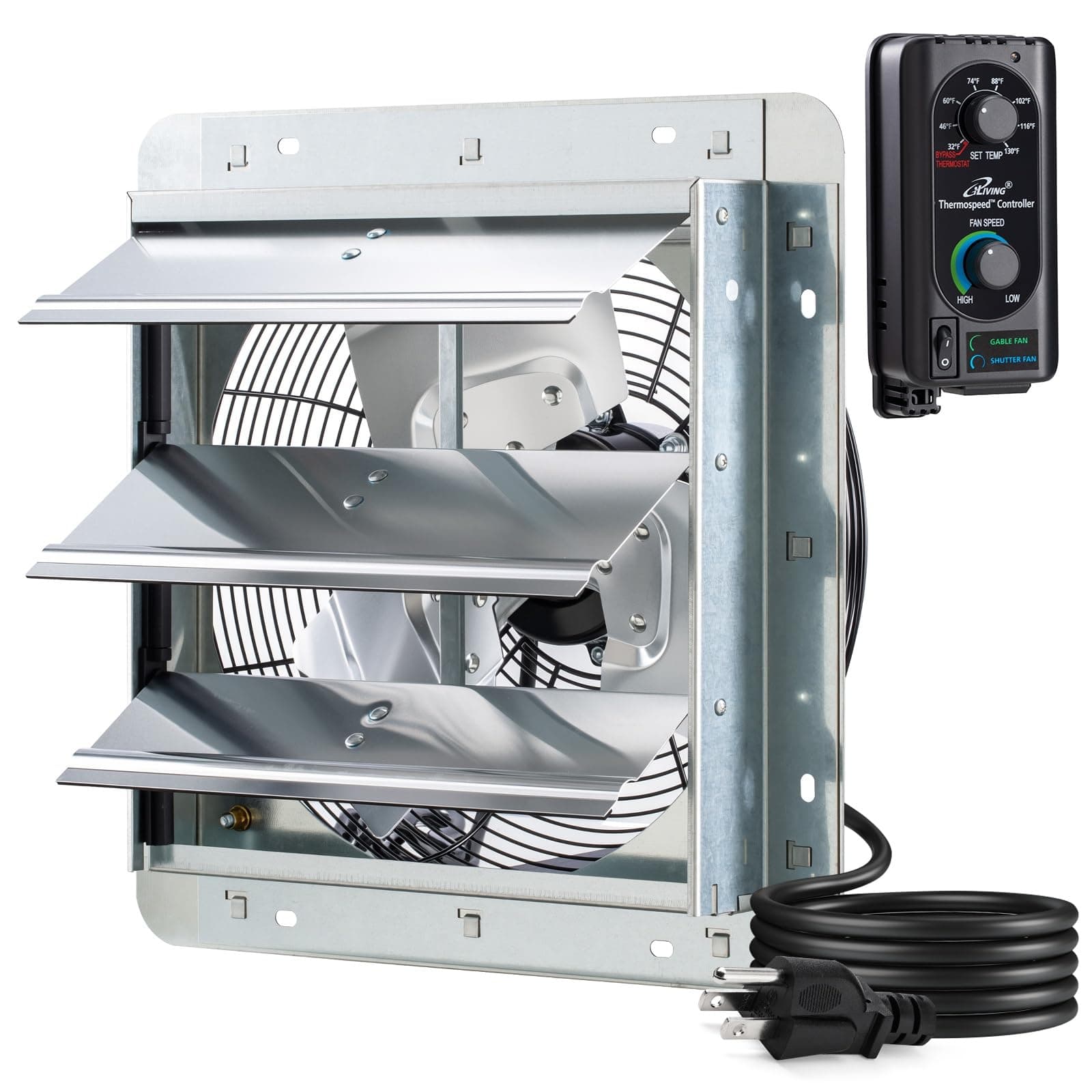 iLIVING 12 Shutter Exhaust Fan with Thermospeed(TM) controller 65W 960 CFM (ILG8SF12V ST) Silver 12 inch