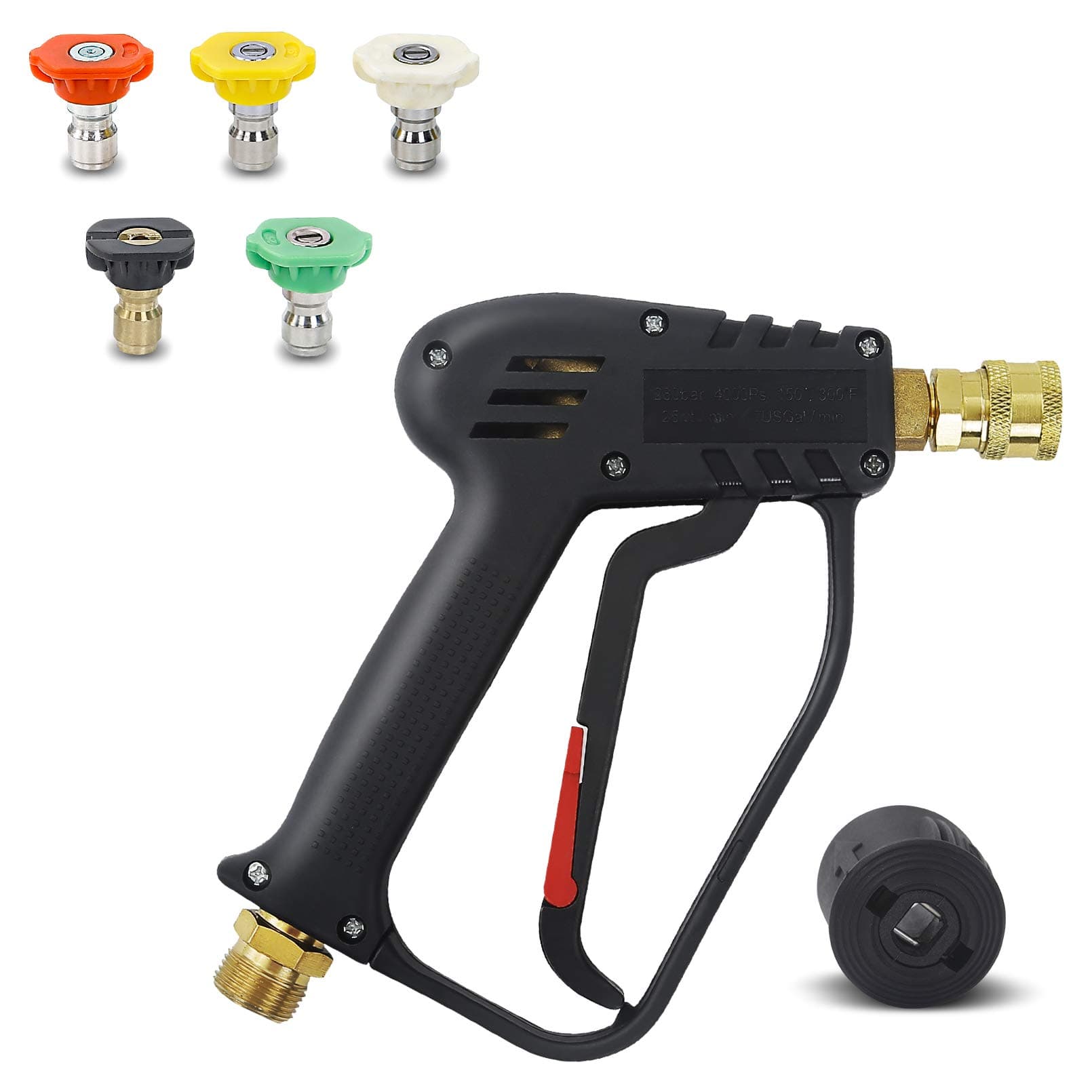 4000PSI High Pressure Washer Gun with 5 1/4 inch Water Quick-Connect Nozzles,M22 14MM Hose Connector & Karcher Quick Connector, Cleaner Gun Made of Brass Material for Car Washer Cleaning