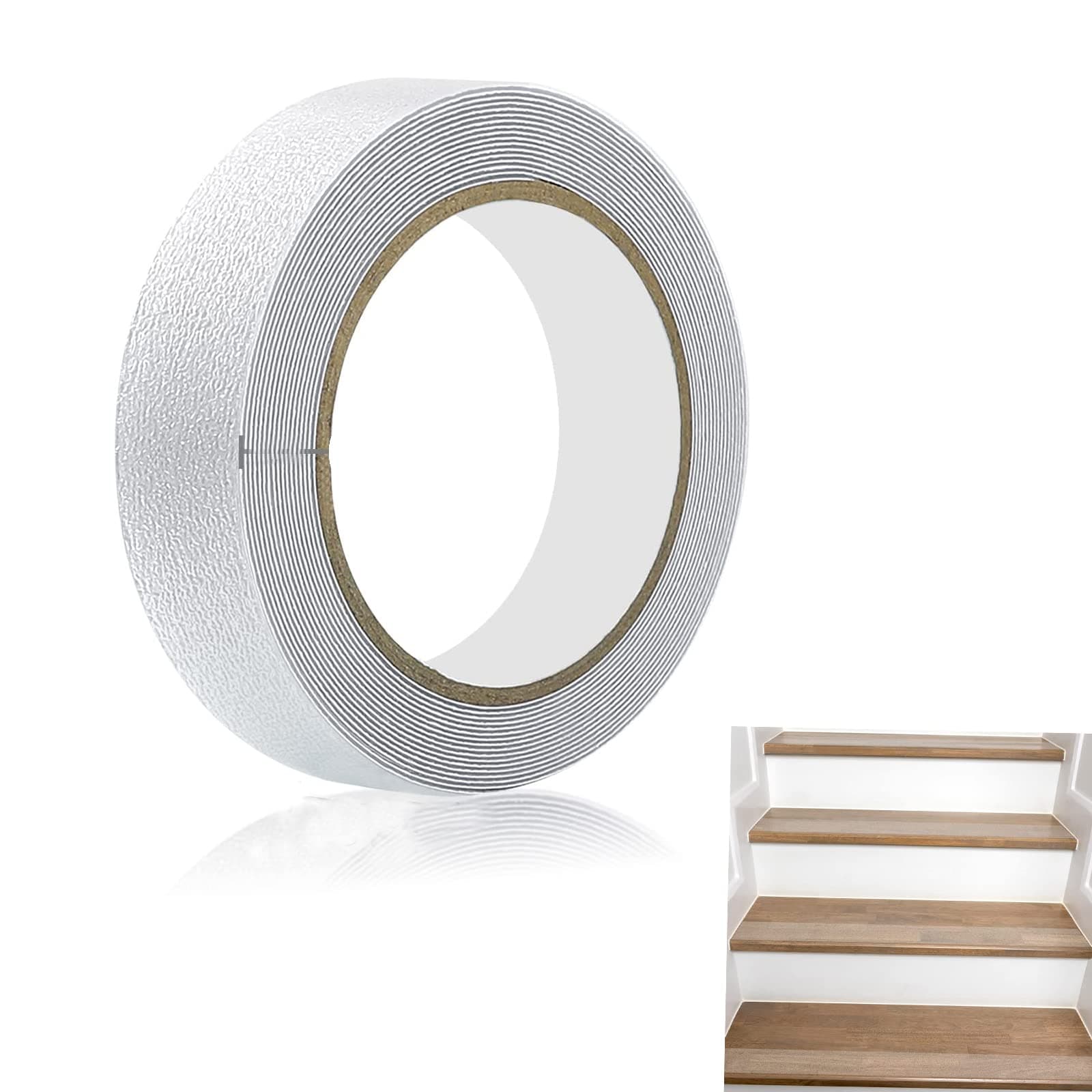 Anti Slip Tape Transparent, Heavy Duty Rubber Anti Slip Tape for Stairs Outdoor Indoor Waterproof Safety Non Skid Roll Stair Steps Traction Tread Staircases Grips Adhesive Non Slip 1 inch x 190 inch