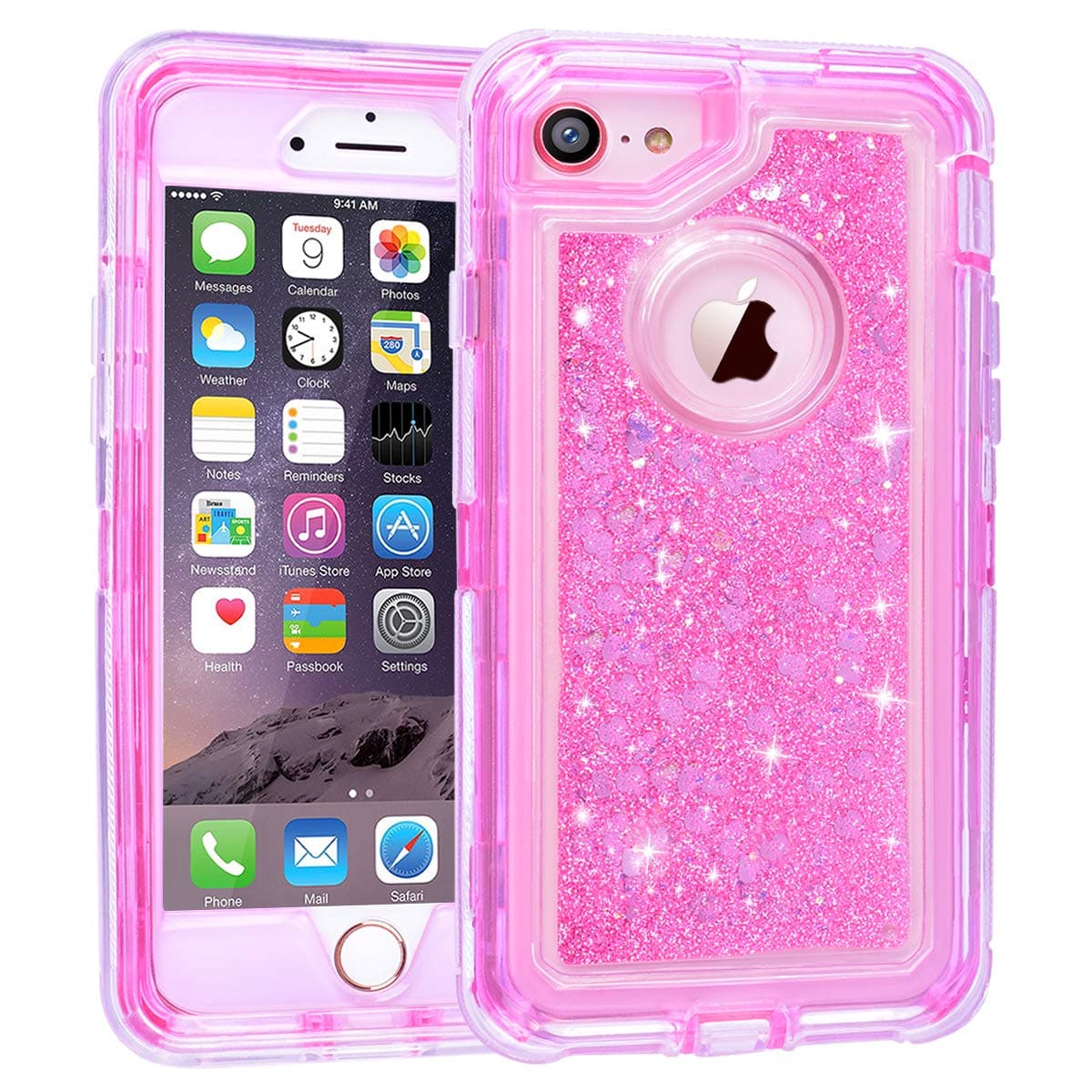 iPhone 8 Plus,7 Plus,6/6S Plus Universal Heavy Duty Protector Case,LLARIMIN Glitter 3D Bling Liquid Case for Girls,Luxury 3 in 1 Soft Core + Hard Frame Shockproof Case for iPhone 6/6s/7/8 Plus (Pink)