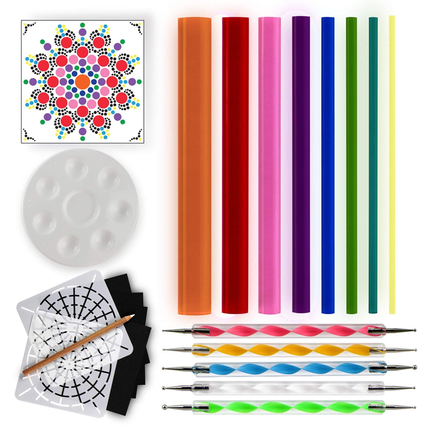 YUCHEL Mandala Dot Painting Kit - Art Painting Tools, Stencils, White Pencil, Paint Tray, Pattern
