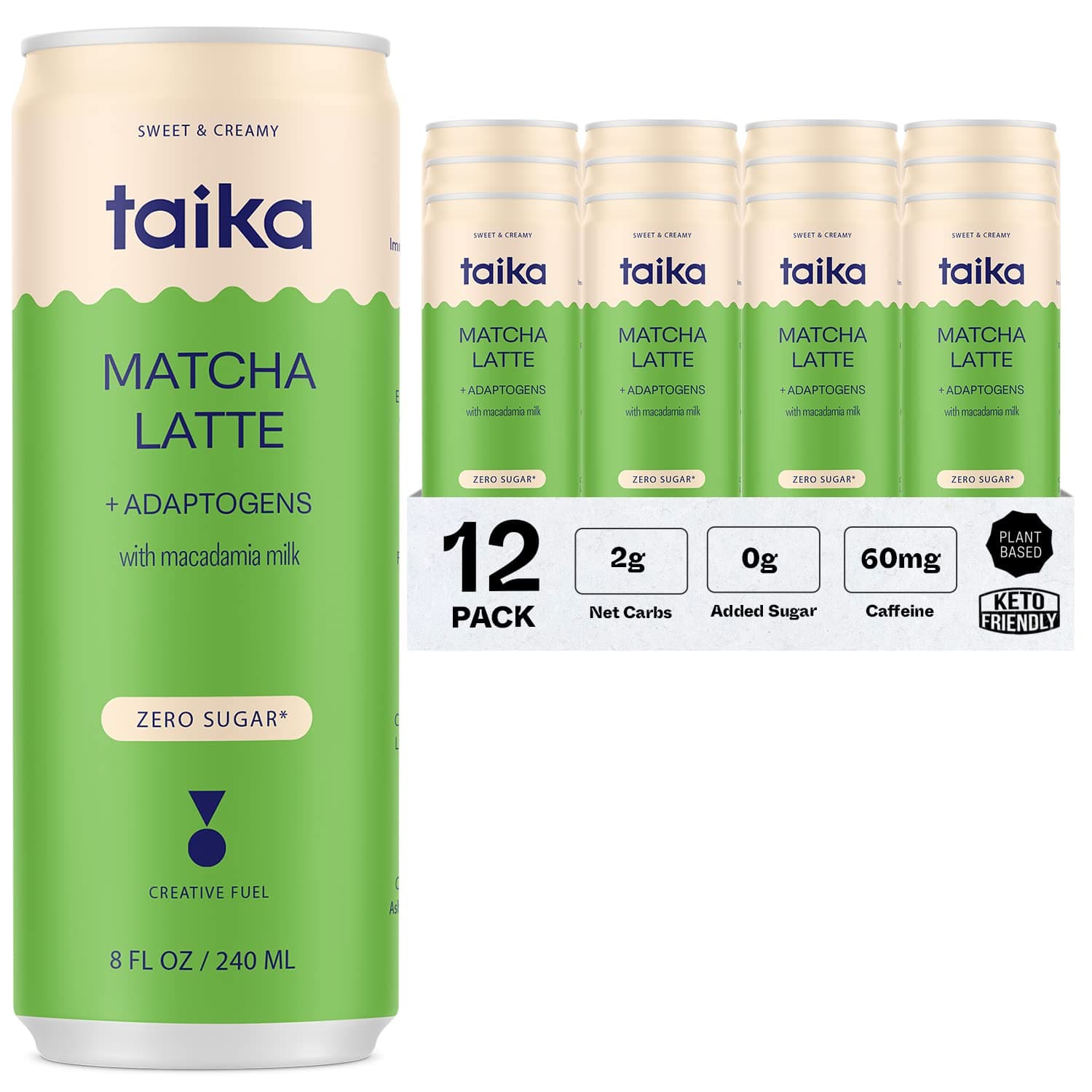 Matcha Latte Iced Matcha Latte, Organic Ceremonial Grade Matcha w/Ashwagandha, 8 Fl Oz (Pack of 12))