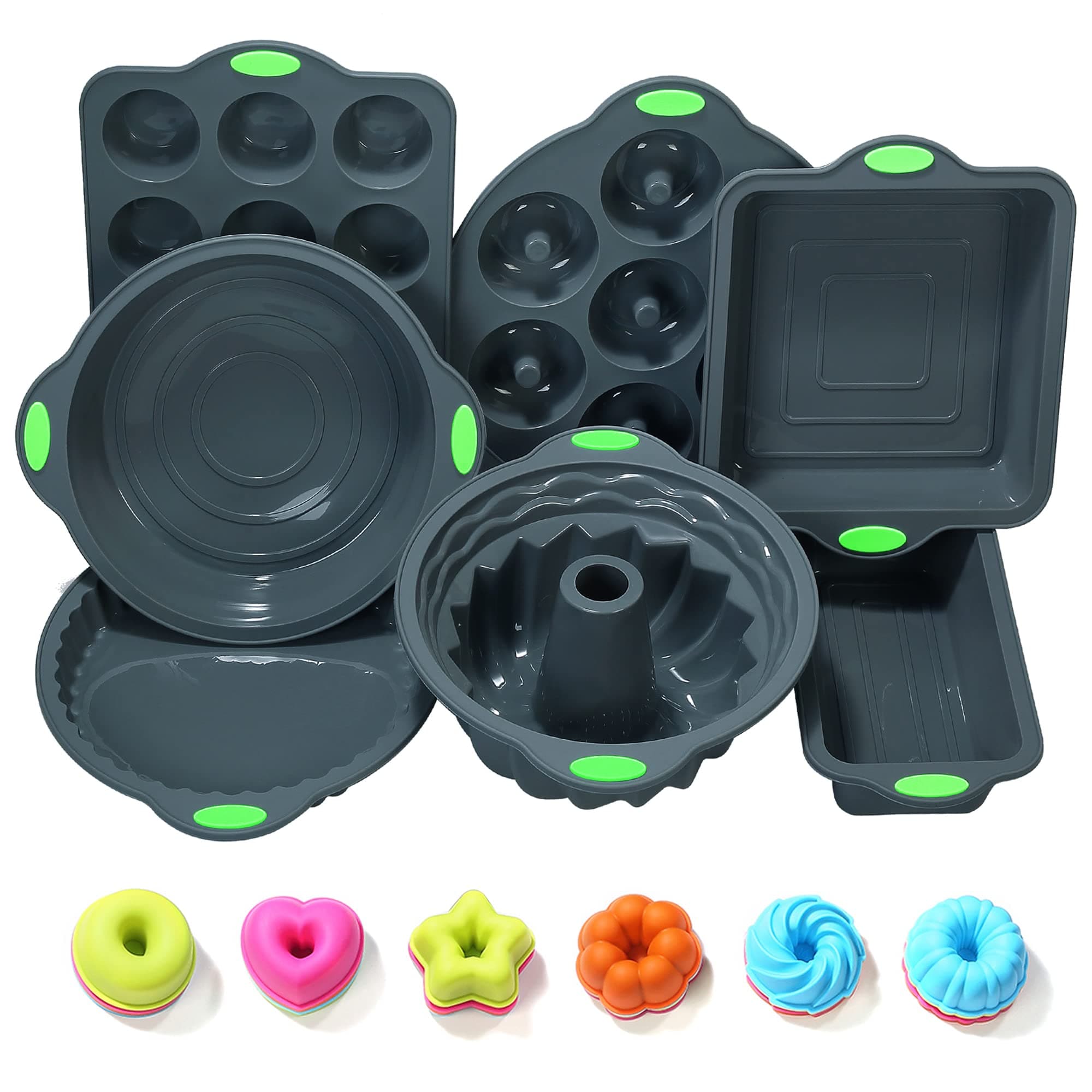 To encounter 31 Pieces Silicone Baking Pans Set, Nonstick Bakeware Sets, BPA Free Silicone Molds with Metal Reinforced Frame More Strength, Dark Grey