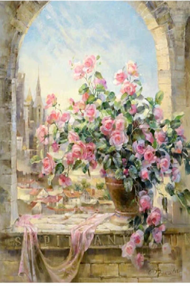 ESOOR 5D DIY Diamond Painting, Cross Stitch DIY Diamond Painting Kits Arts Pink Flower 12X16 Inches