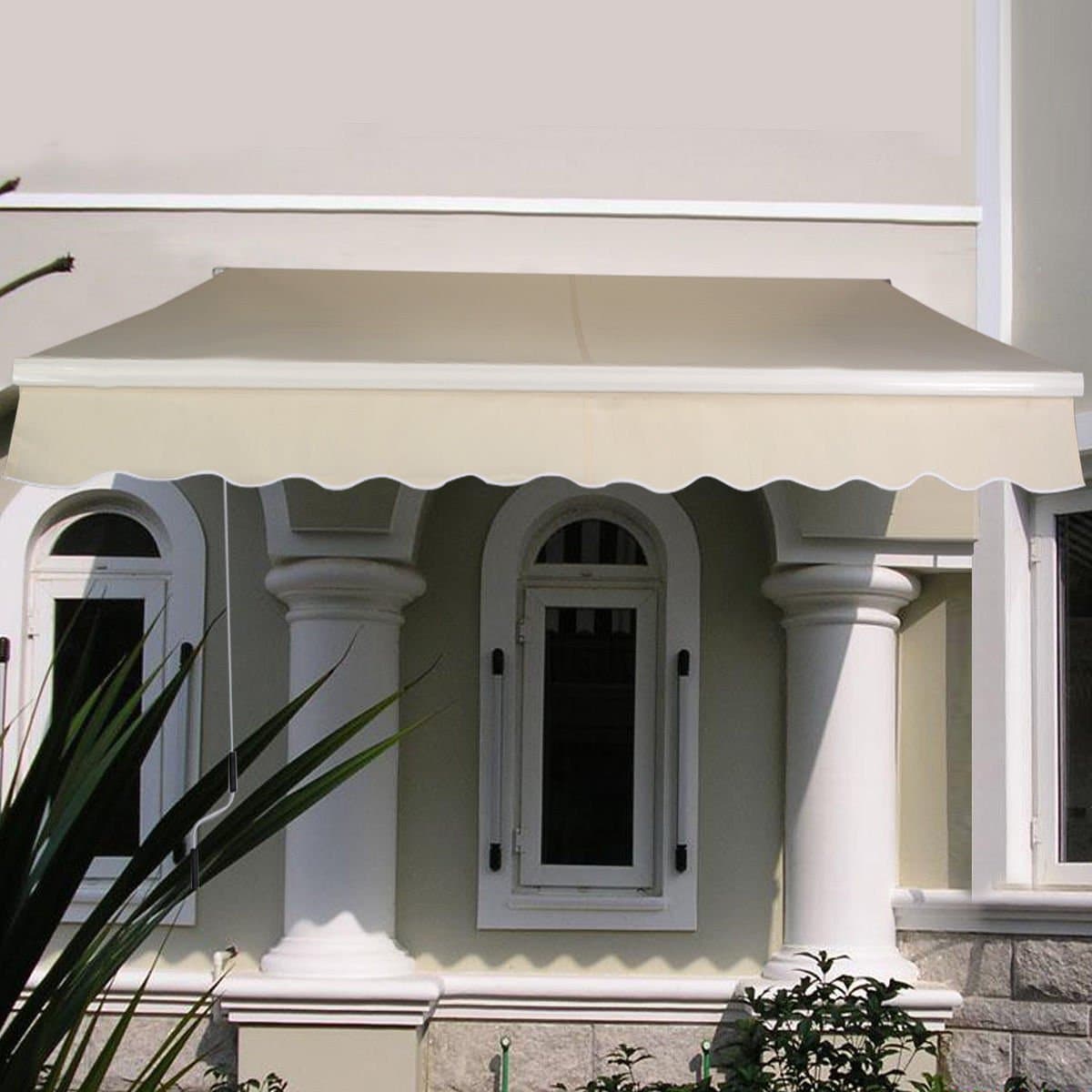 Beige Manual Patio 6.4'×5' Retractable Deck Awning Sunshade Shelter Canopy Outdoor