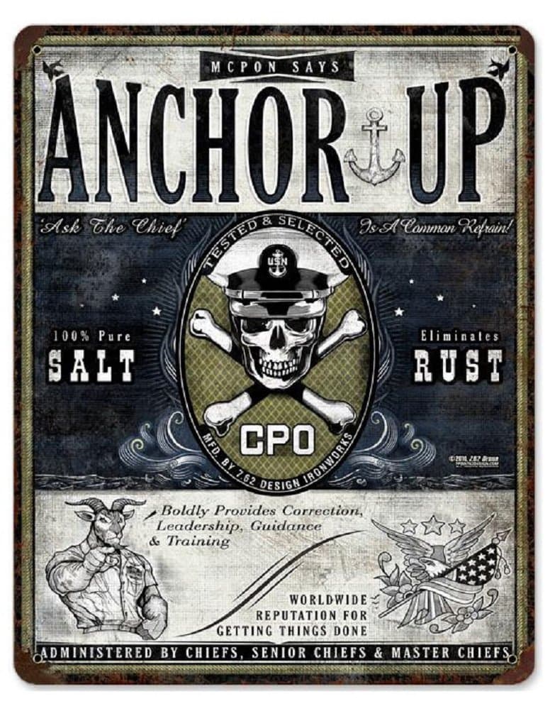 Navy Chief Anchor Up Metal Sign (12"x15")