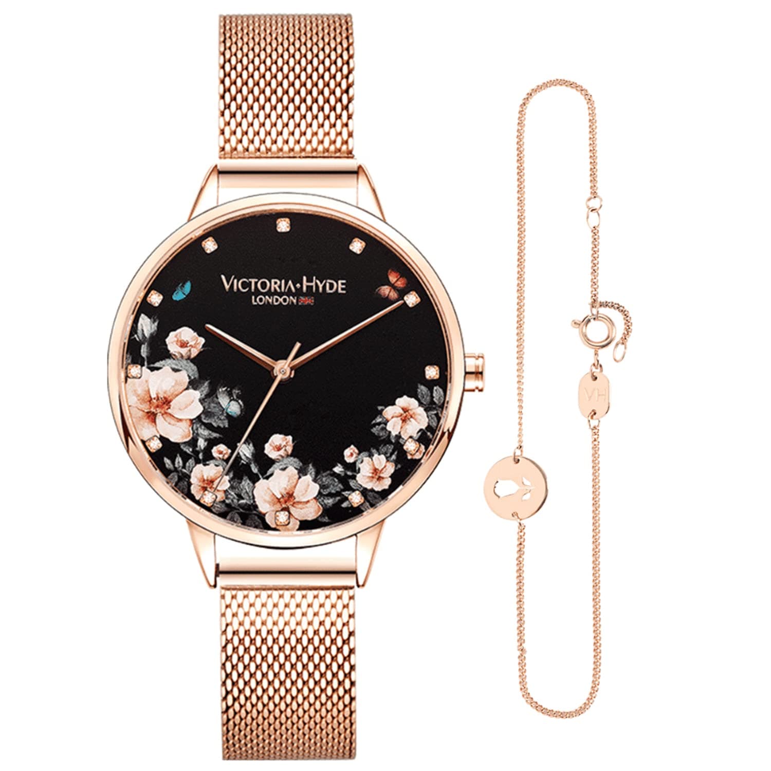 Quartz Watches for Women Floral Dial with Stainless Steel Mesh Band Genuine Leather Strap Waterproof Ladies Wristwatch