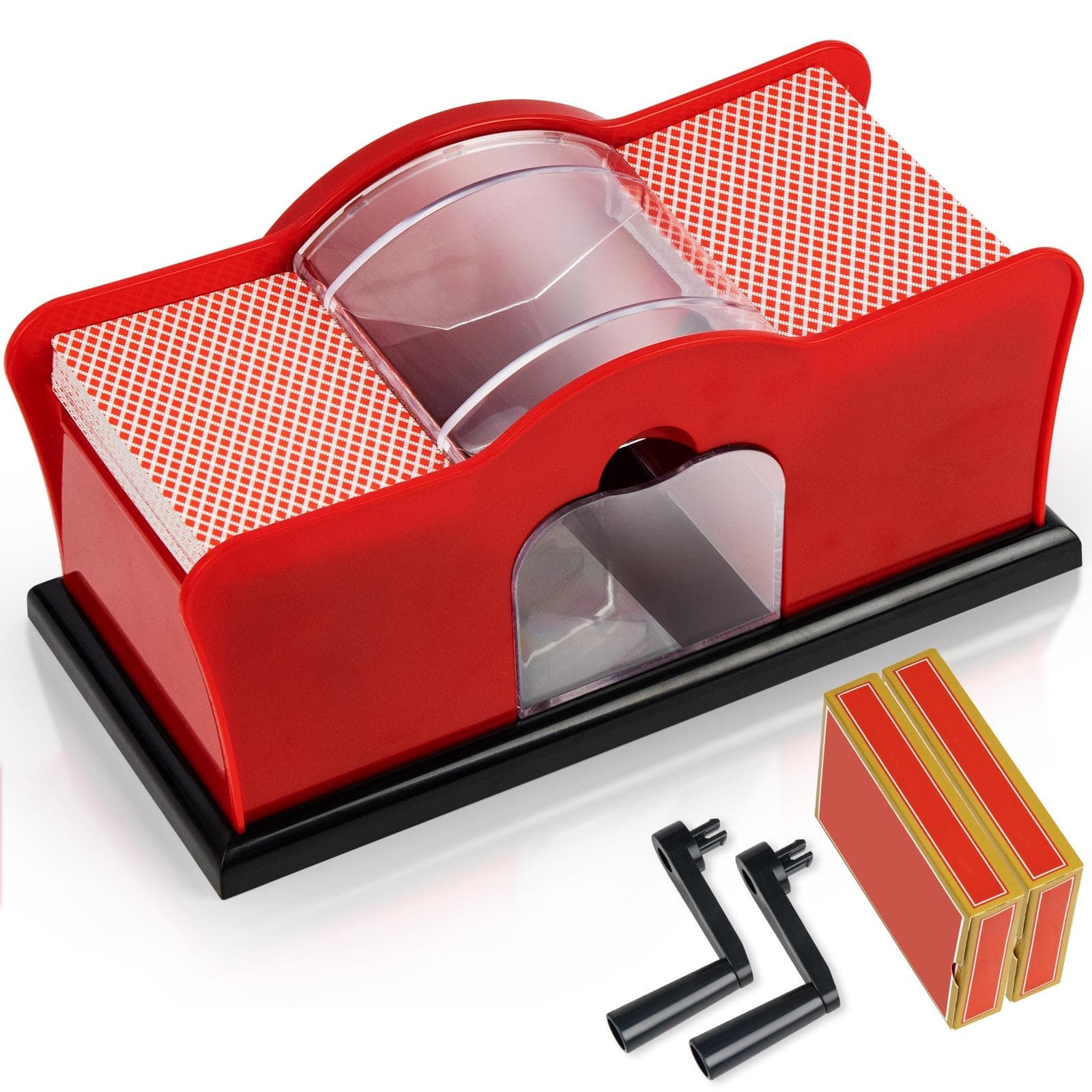 No Jammed Playing Cards: Manual Hand Crank Card Shuffler, Comes with Two Decks of Playing Cards. Suitable for Playing Games Such as Uno, Hold'em, Blackjack, Rummy, Phase 10, Skip-Bo, and More