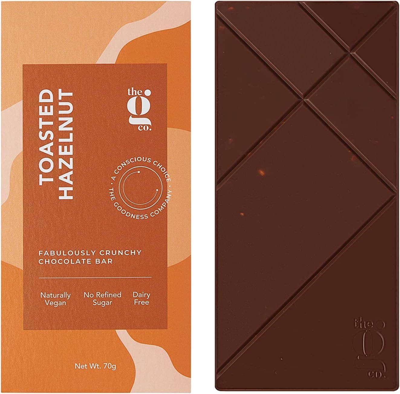 The G Co. Toasted Hazelnut Vegan Chocolate Bar - Sweetened with Dates, Dairy Free, No Refined Sugar, Healthy Ingredients, Natural, Plant Based 70g