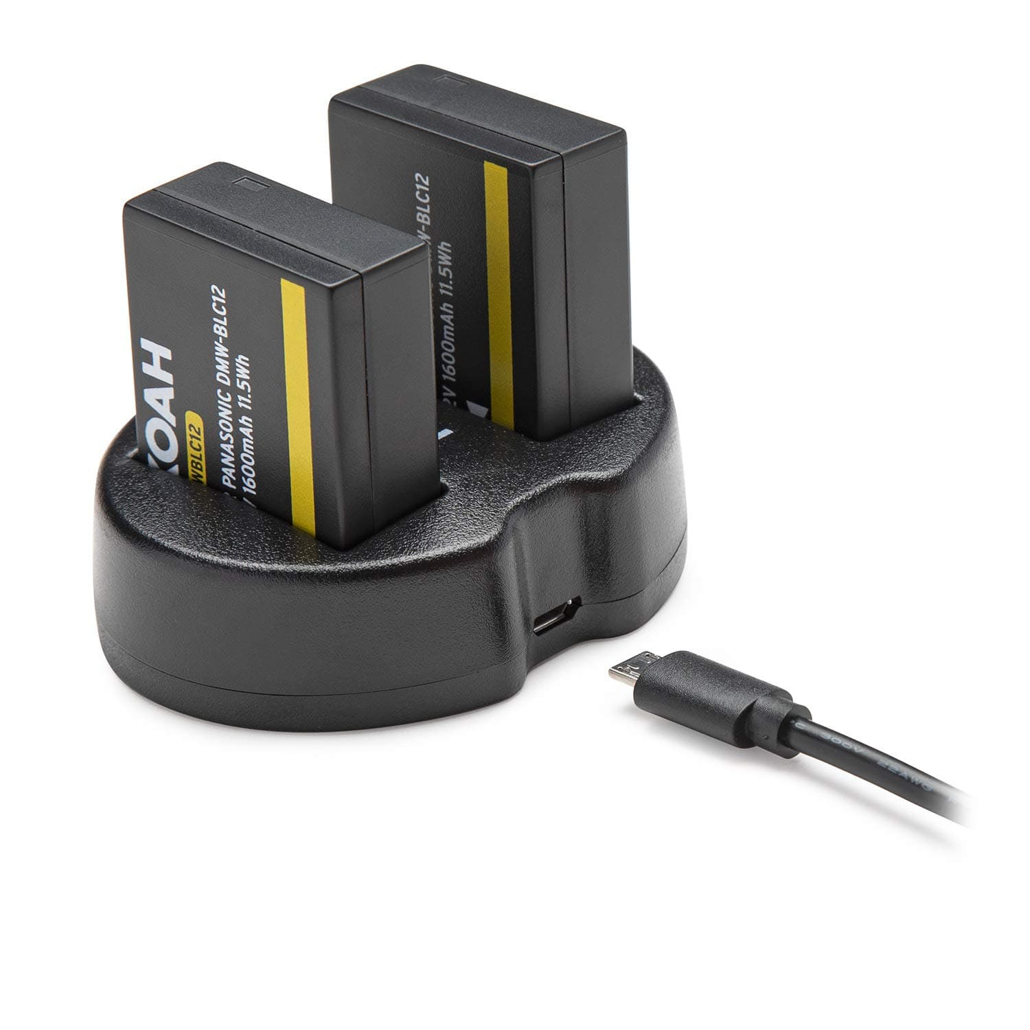 Koah PRO Panasonic DMW-BLC12 Two-Pack Rechargeable 1600 mAh Battery (Fully Decoded) and Dual Portable Charger, USB charging output for digital camera, long lasting Japanese cell high voltage batteries