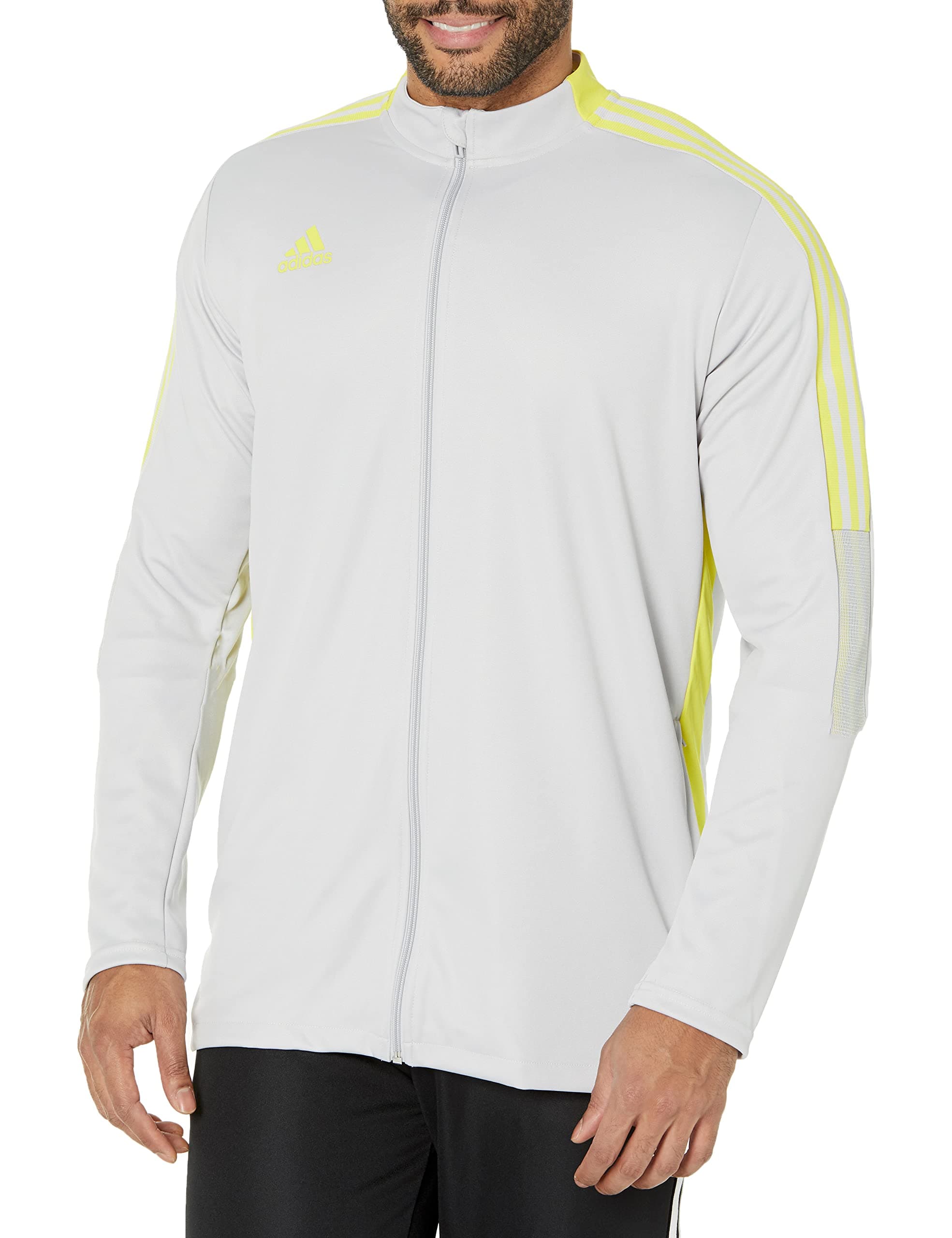 adidas Men's Tiro 21 Track Jacket, Team Light Grey/Bright Yellow, XS