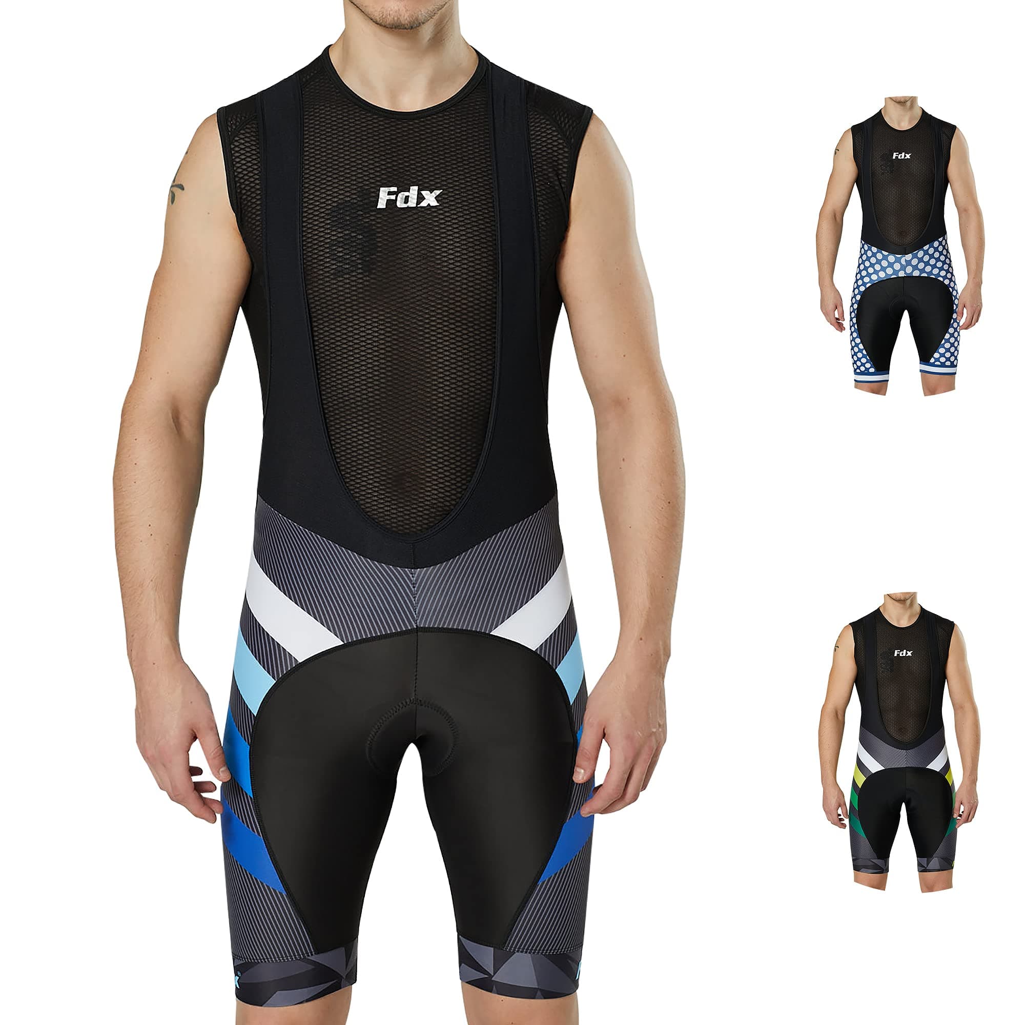 FDX Cycling Bib Shorts Men’s - 4D Padded Cycle Tights with Mesh Straps Zip Pocket, Leg Grippers - Breathable Quick Dry Summer Cycle Shorts - Excellent Performance and Better Fit