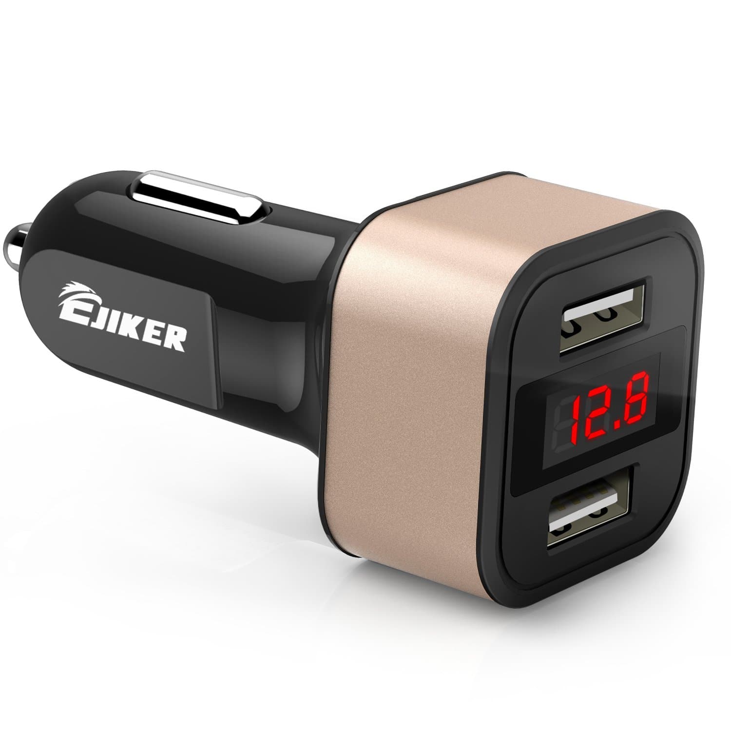 EJIKER USB Car Charger, 3.1A/15.5W USB Car Adapter Chargers with Dual Port Digital Protection System for iPhone, iPad, iPod, Samsung, Android, Galaxy S9, LG, Nexus, HTC - Rose Gold