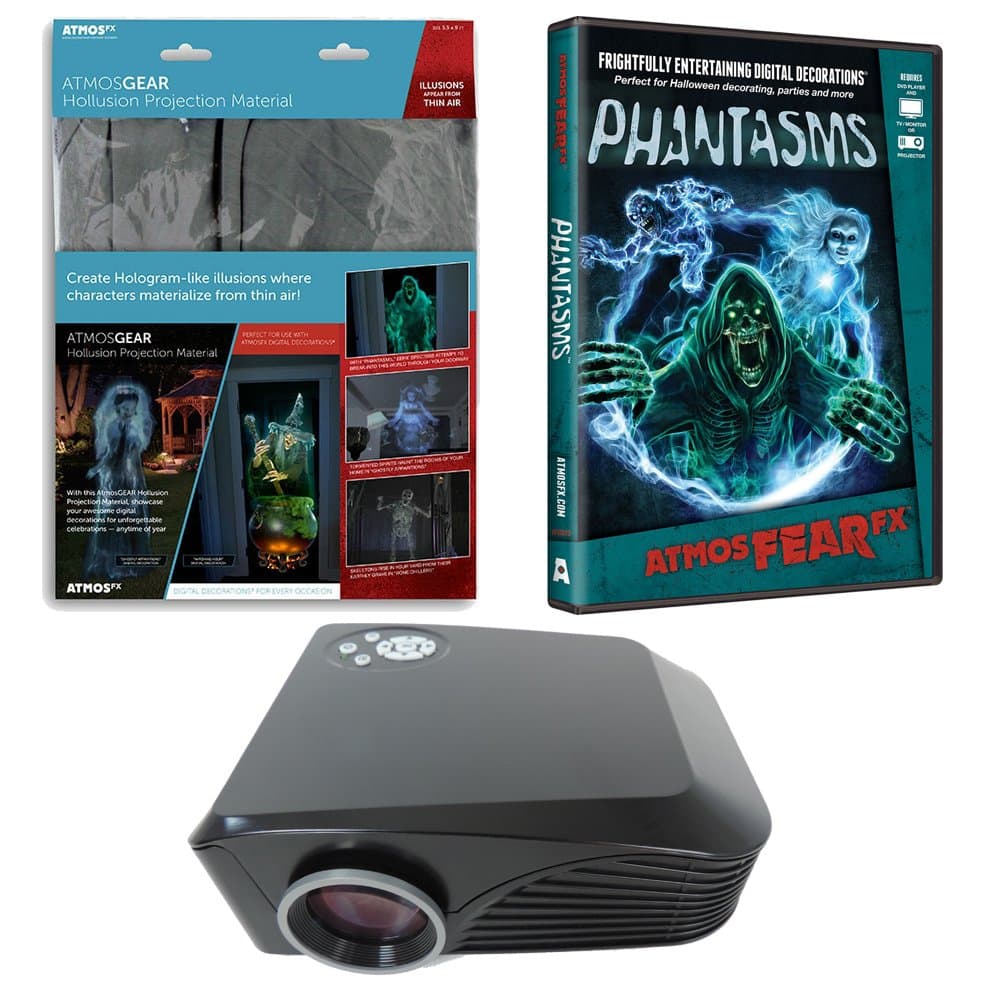 AtmosFearFX Phantasms Projector Kit with AtmosGearFX 3D Hollusion Projection Screen and 1000 Lumen LED Virtual Video Projector