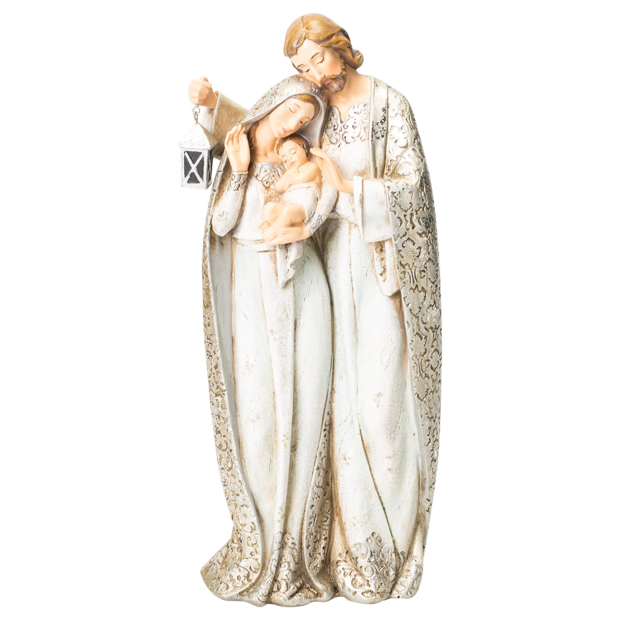 Napco Imports Silvertone Filigree Holy Family 10 Inch Resin Stone Tabletop Decorative Figurine