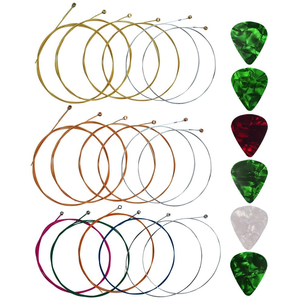 Yookat Acoustic Guitar Strings with 6 Picks, 3 Sets of 6 Acoustic Guitar Kit Guitar Strings Replacement Steel String For Beginners Performers