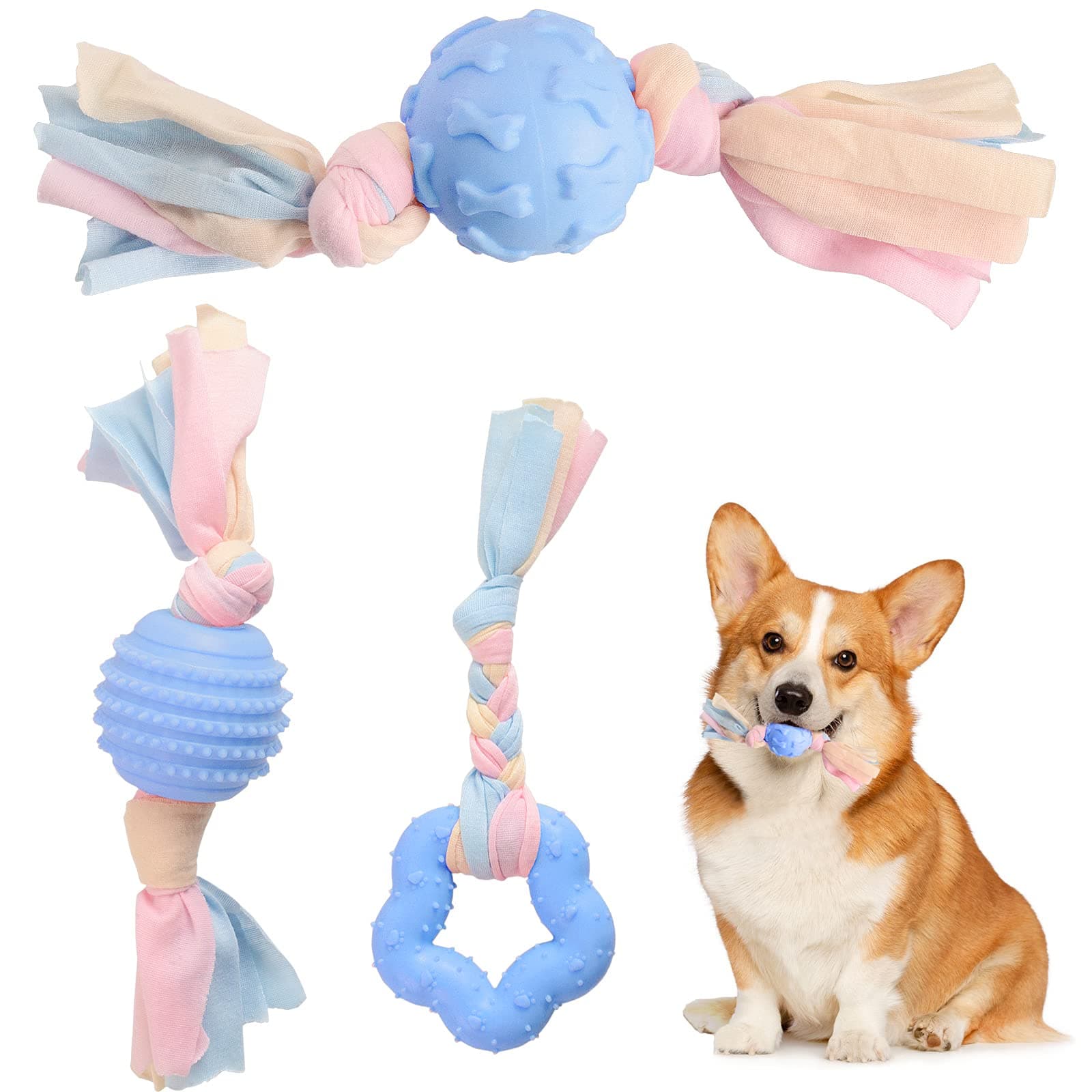 Puppy Toys for Teething,Dog Toys for Small Dogs with Cotton Cloth Rope,Durable Puppy Teething Chew Toys for Small and Medium Dogs