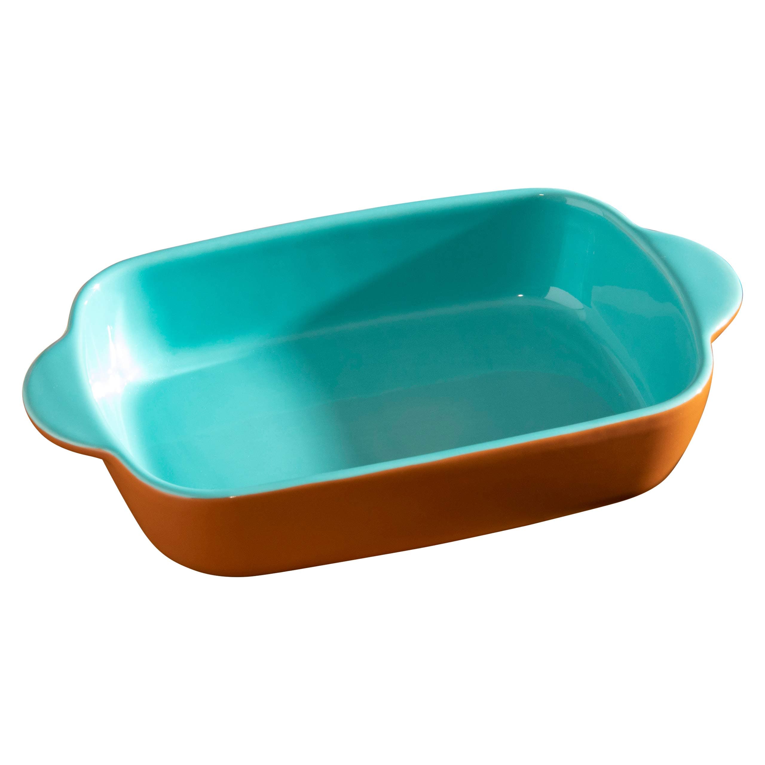 Hairy Bikers Stoneware Small Rectangular Baking Dish, Oven, Dishwasher, Microwave, Freeze Safe, Teal and Terracotta