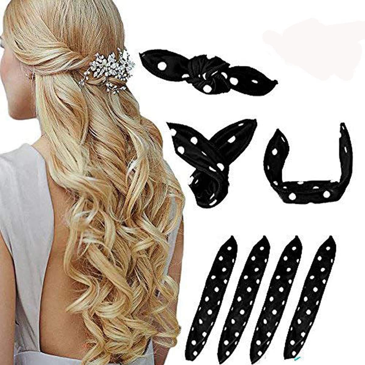 Foam Hair Curlers, Pillow Cloth Hair Rollers,No Heat Sleeping Soft Sponge Rollers for Long, Short, Thick & Thin Hair Spiral Curls Hair Styling Rollers (black)