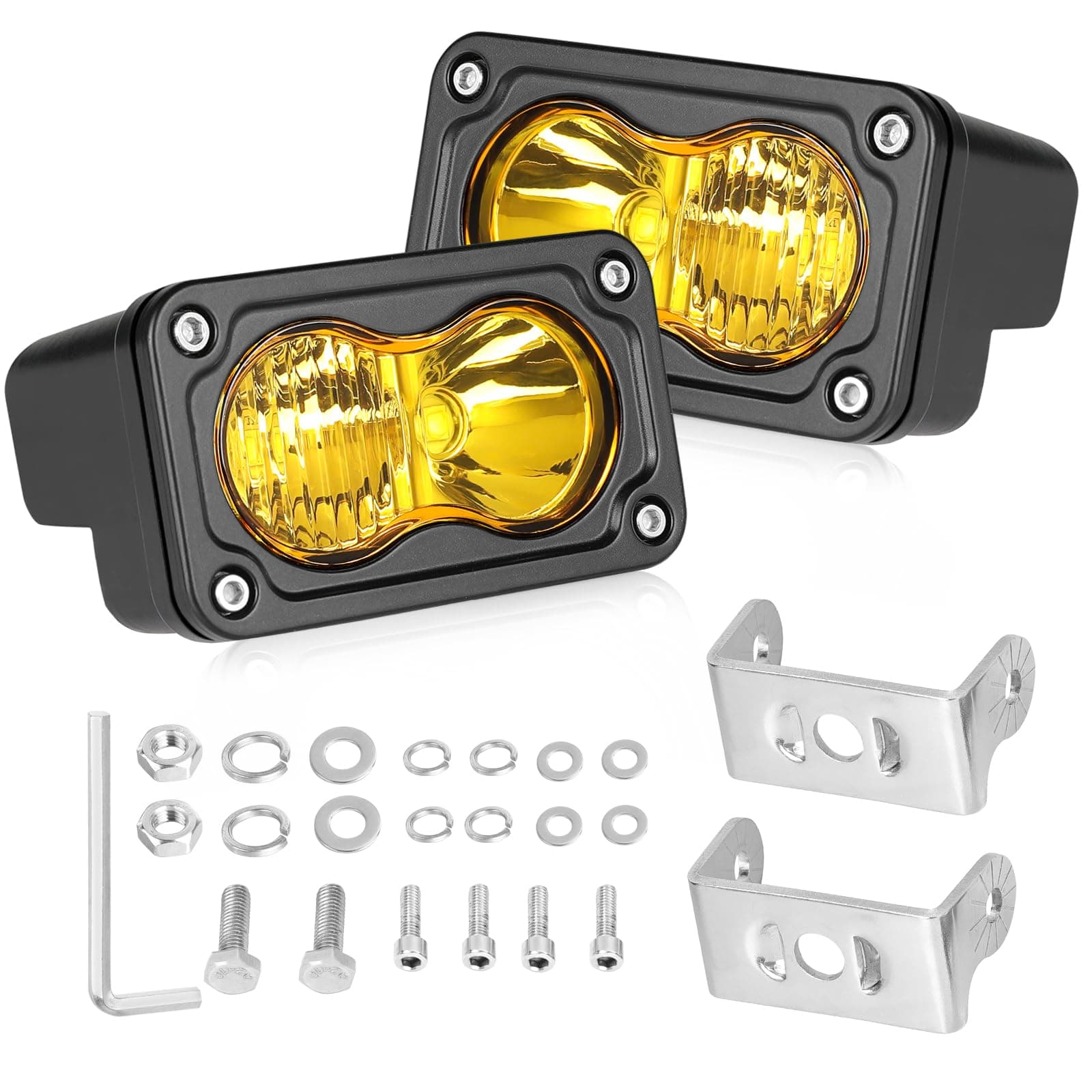 Yellow LED Pods, 3 Inch LED Ditch Lights 40W Spot Flood Combo LED Fog Lights Small Yellow Chase Light Pods 2 Pack for Truck Motorcycle UTV SUV ATV Jeep Toyota Ford