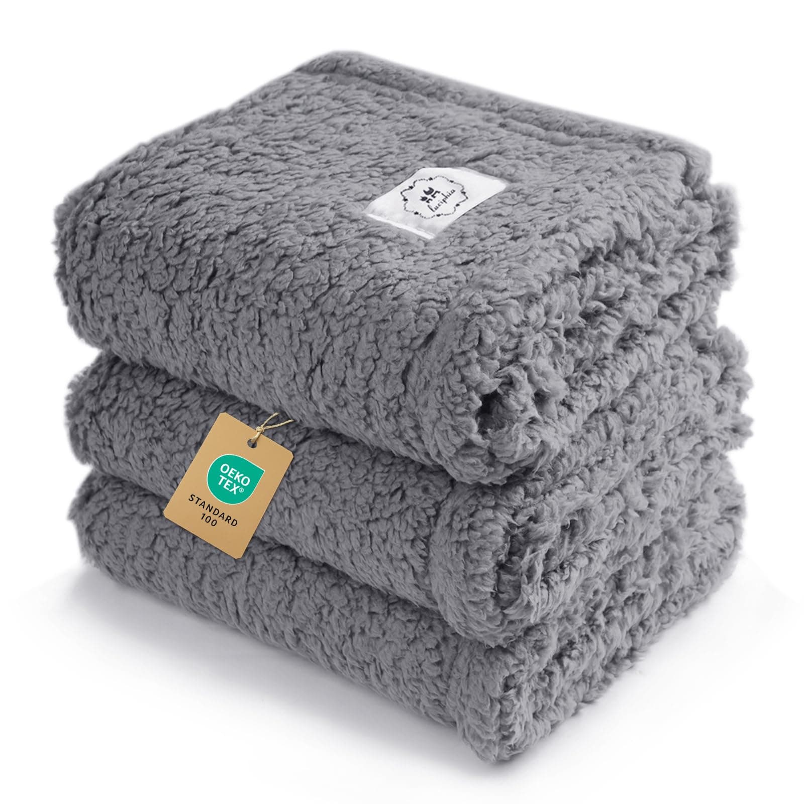 1 Pack 3 Calming Blankets Fluffy Premium Fleece Pet Blanket Soft Sherpa Throw for Dog Puppy Cat Grey Small (23" x16'')